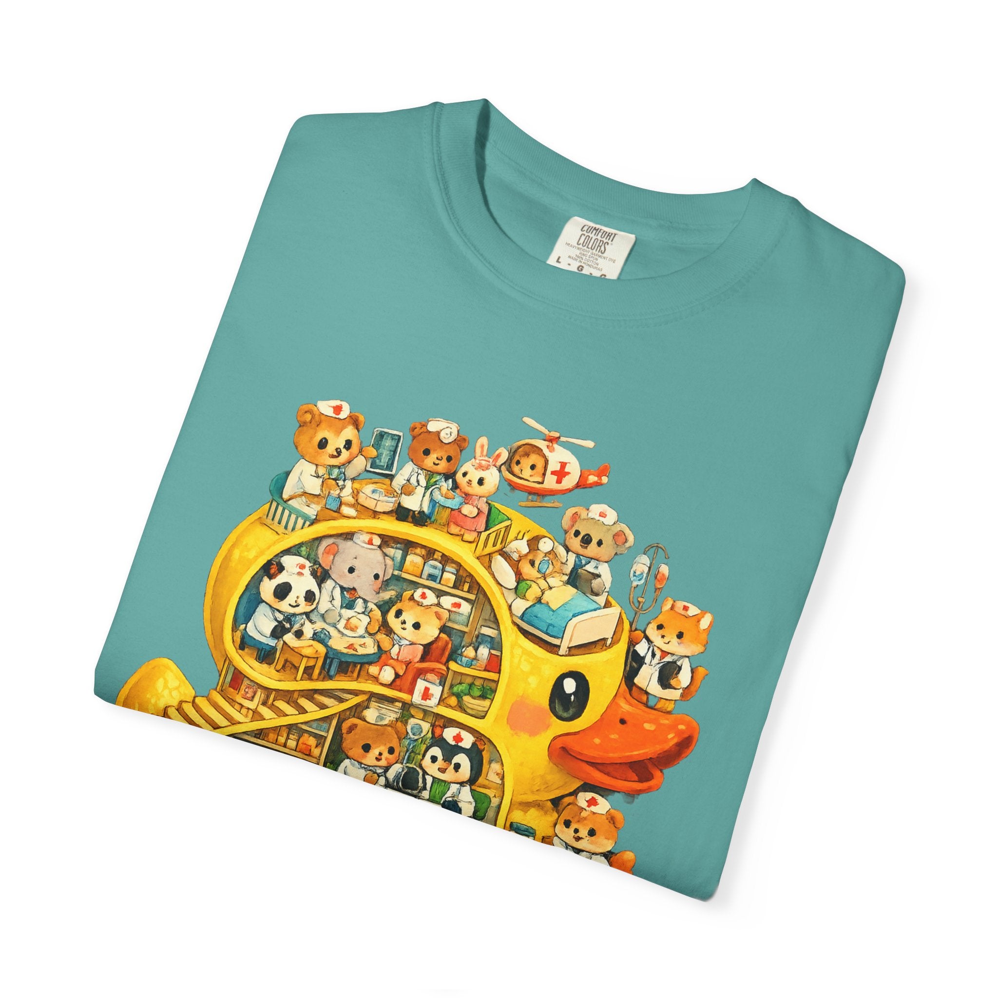 Duck Village Medical T‑Shirt — Whimsical Animal Town Illustration