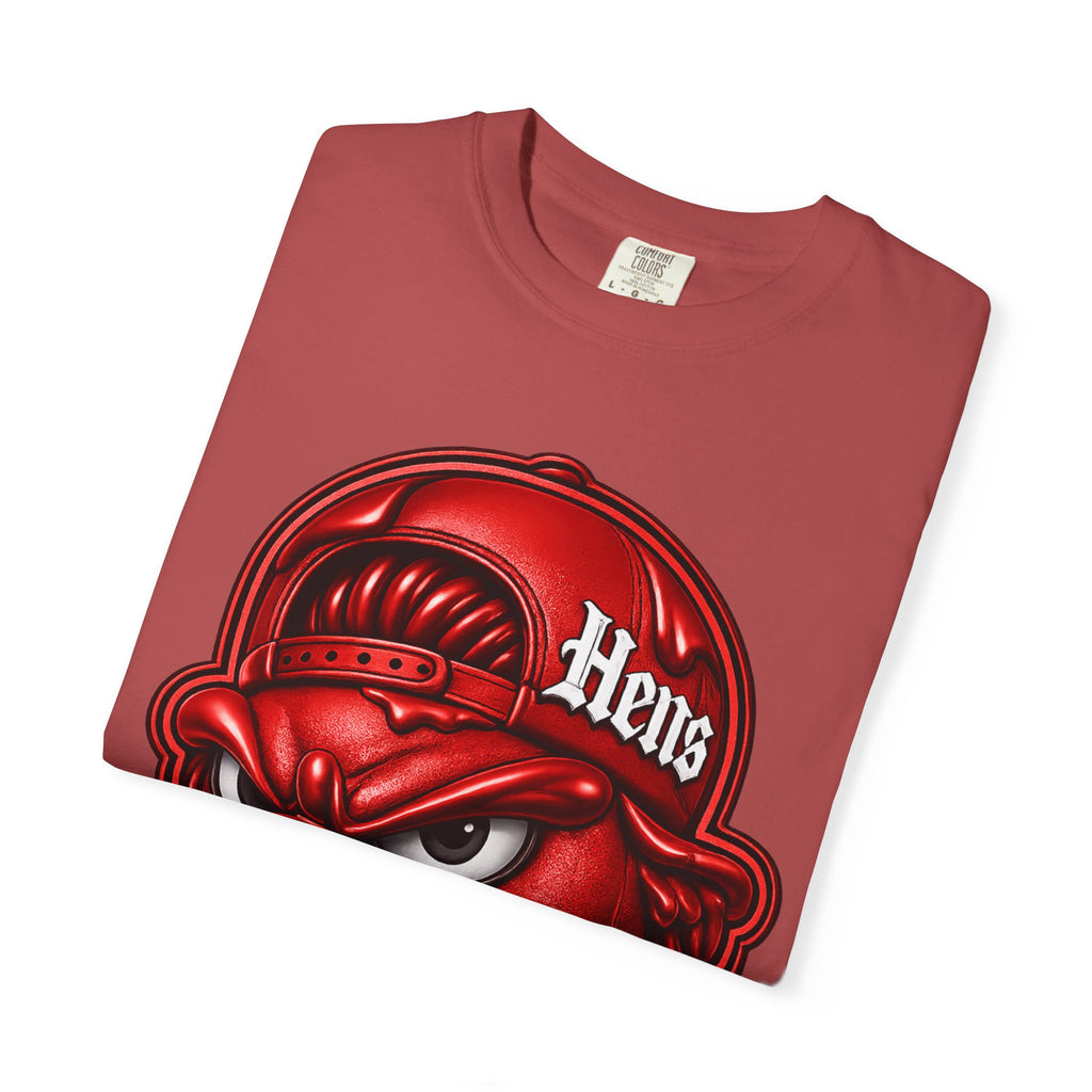 Hens Streetwear Graphic T‑Shirt — Bold Red Mascot Design