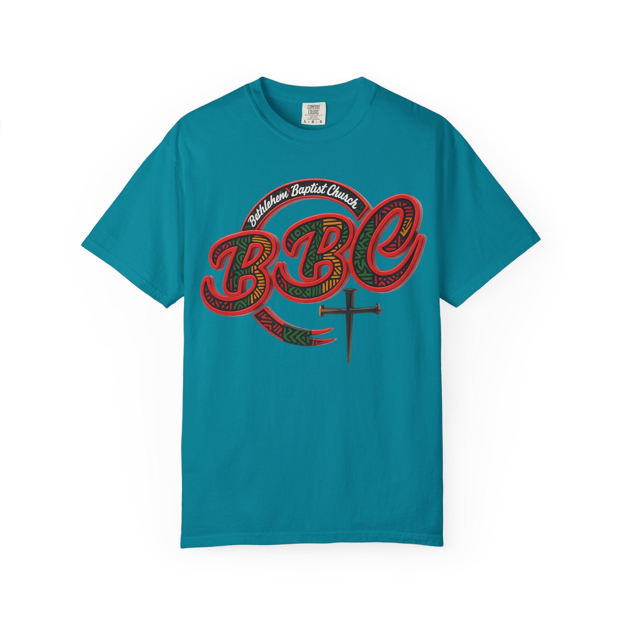 BBC Church T-Shirt – African Art Inspired Gospel Tee with Cross