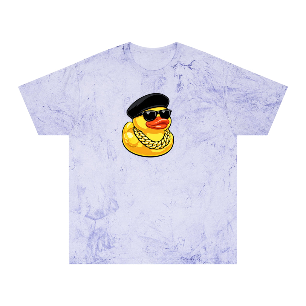 Retro Rubber Duck T-Shirt — Gold Tie-Dye with Cool Duck Graphic