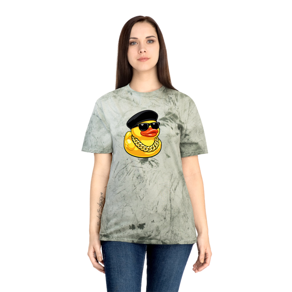 Retro Rubber Duck T-Shirt — Gold Tie-Dye with Cool Duck Graphic