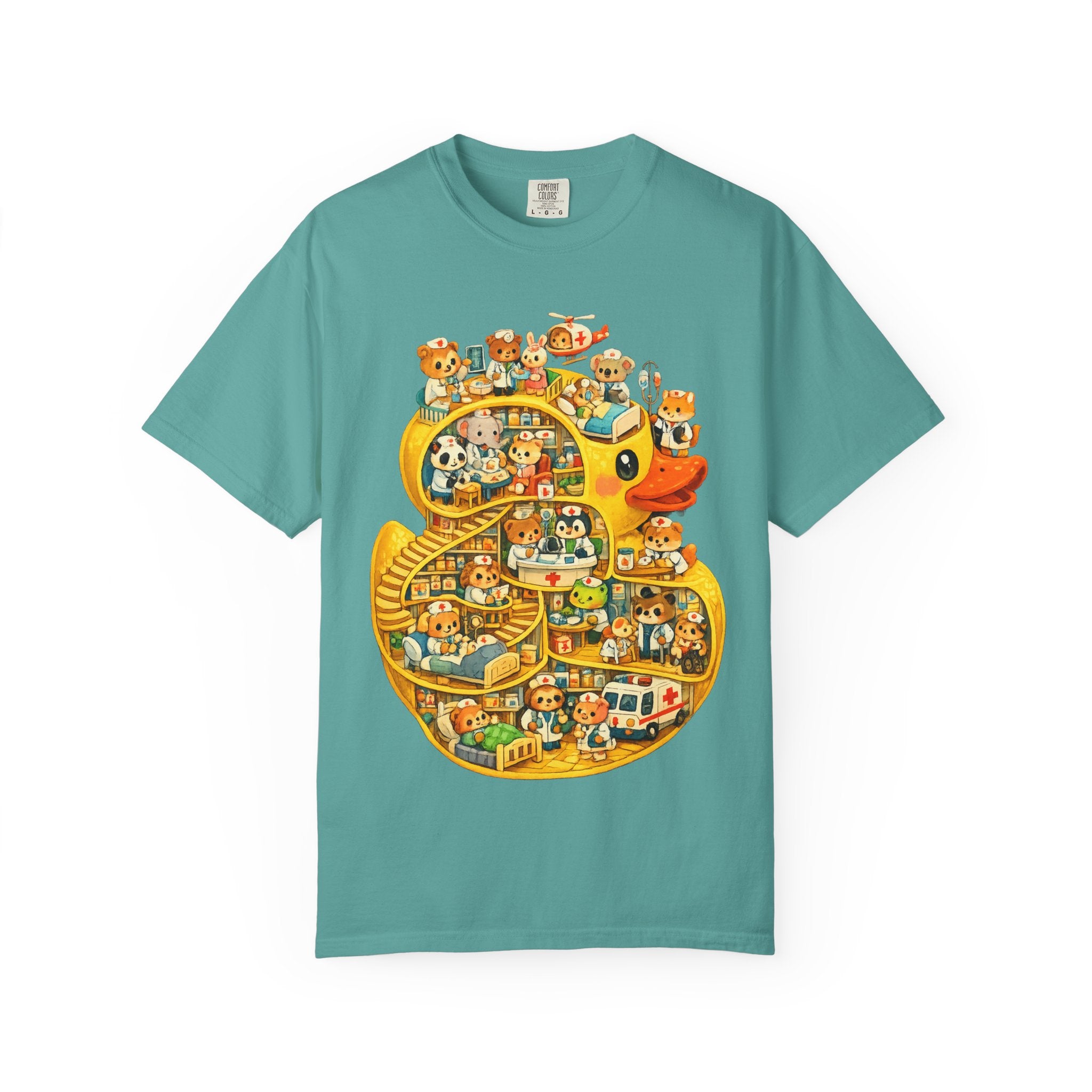 Duck Village Medical T‑Shirt — Whimsical Animal Town Illustration