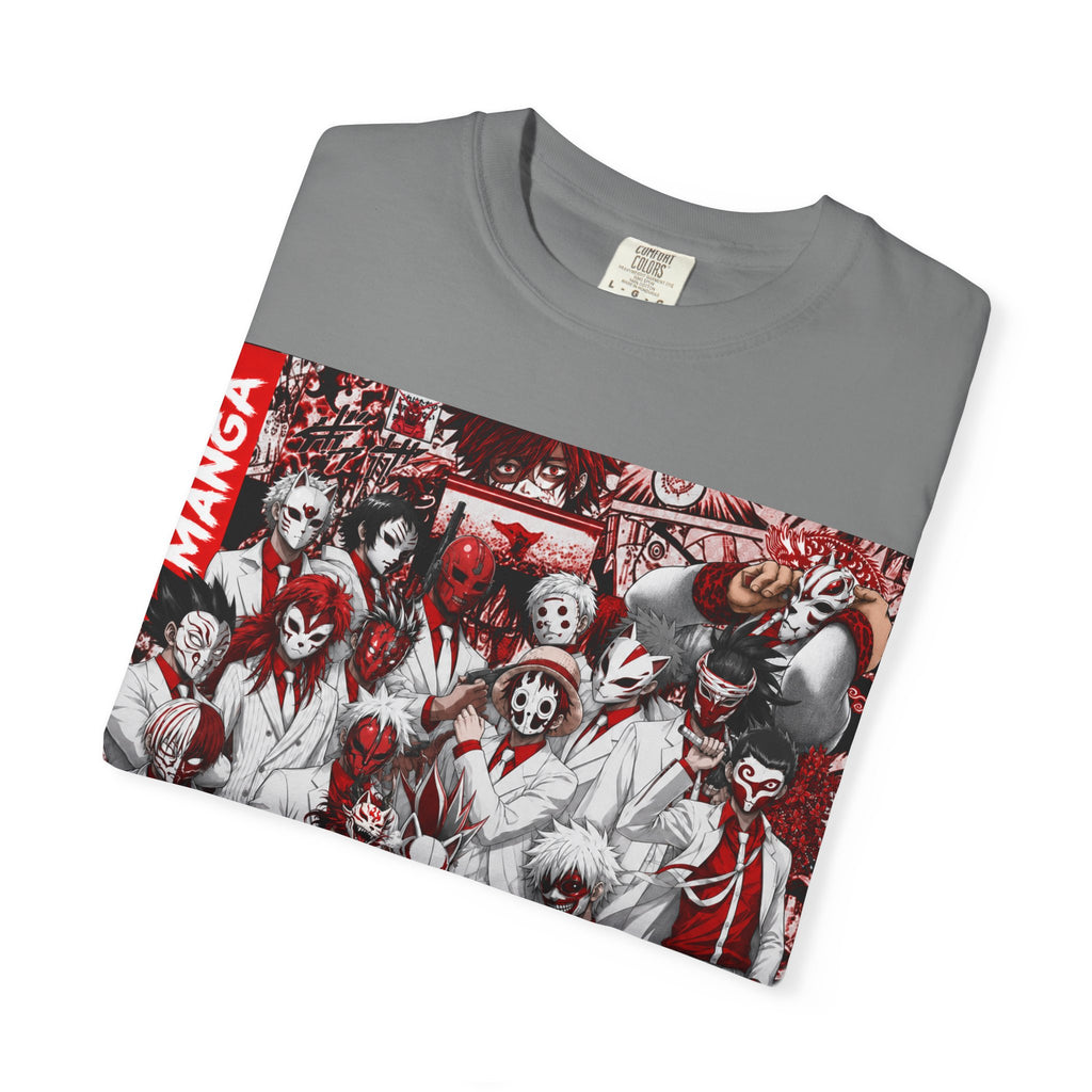 Manga Crew Graphic T-Shirt — Red Noir Anime Group Illustration