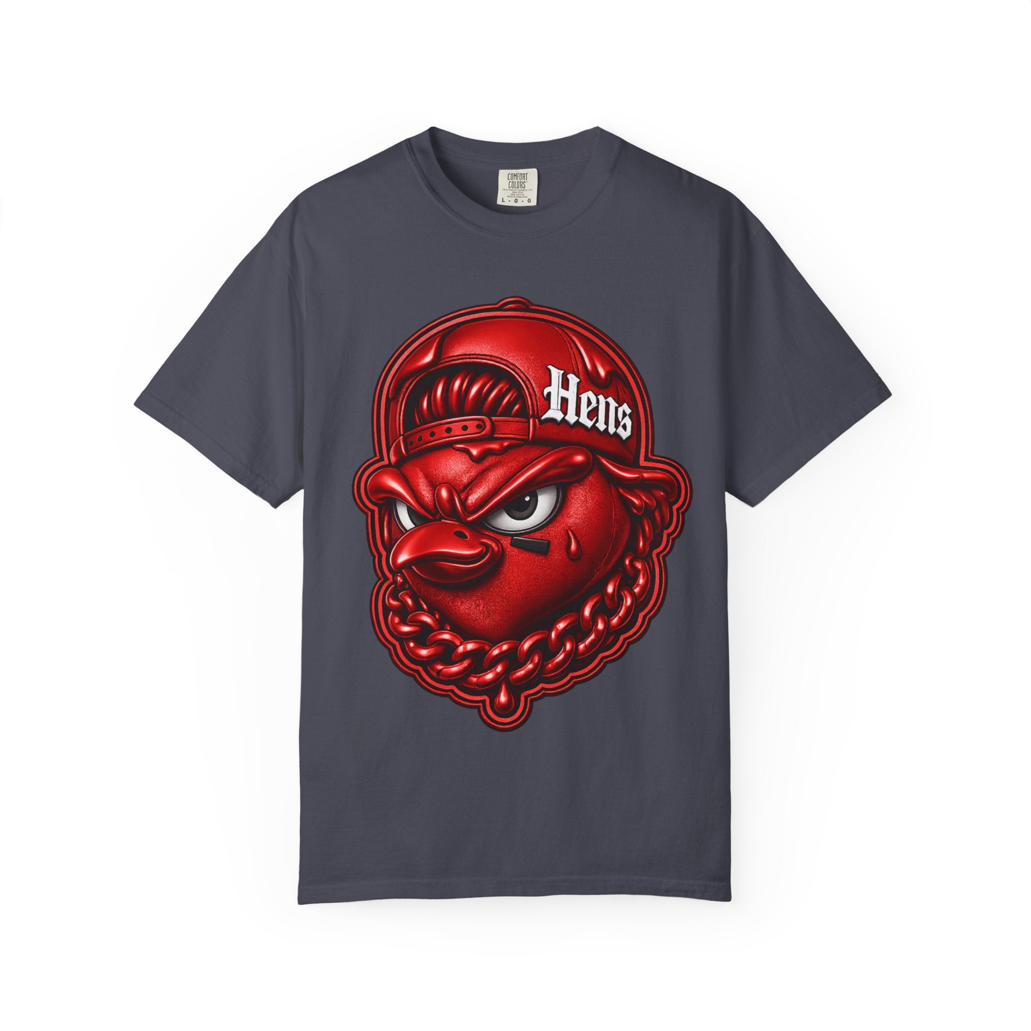 Hens Streetwear Graphic T‑Shirt — Bold Red Mascot Design