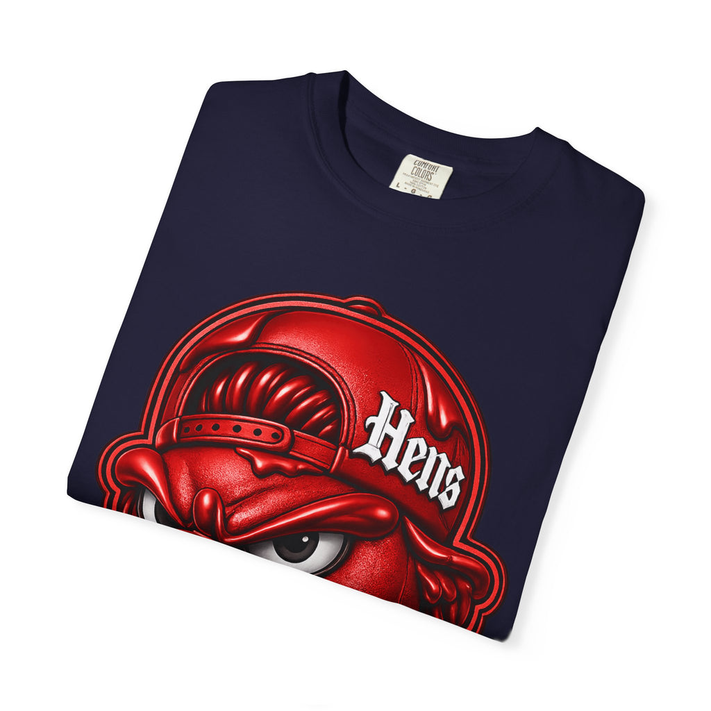 Hens Streetwear Graphic T‑Shirt — Bold Red Mascot Design