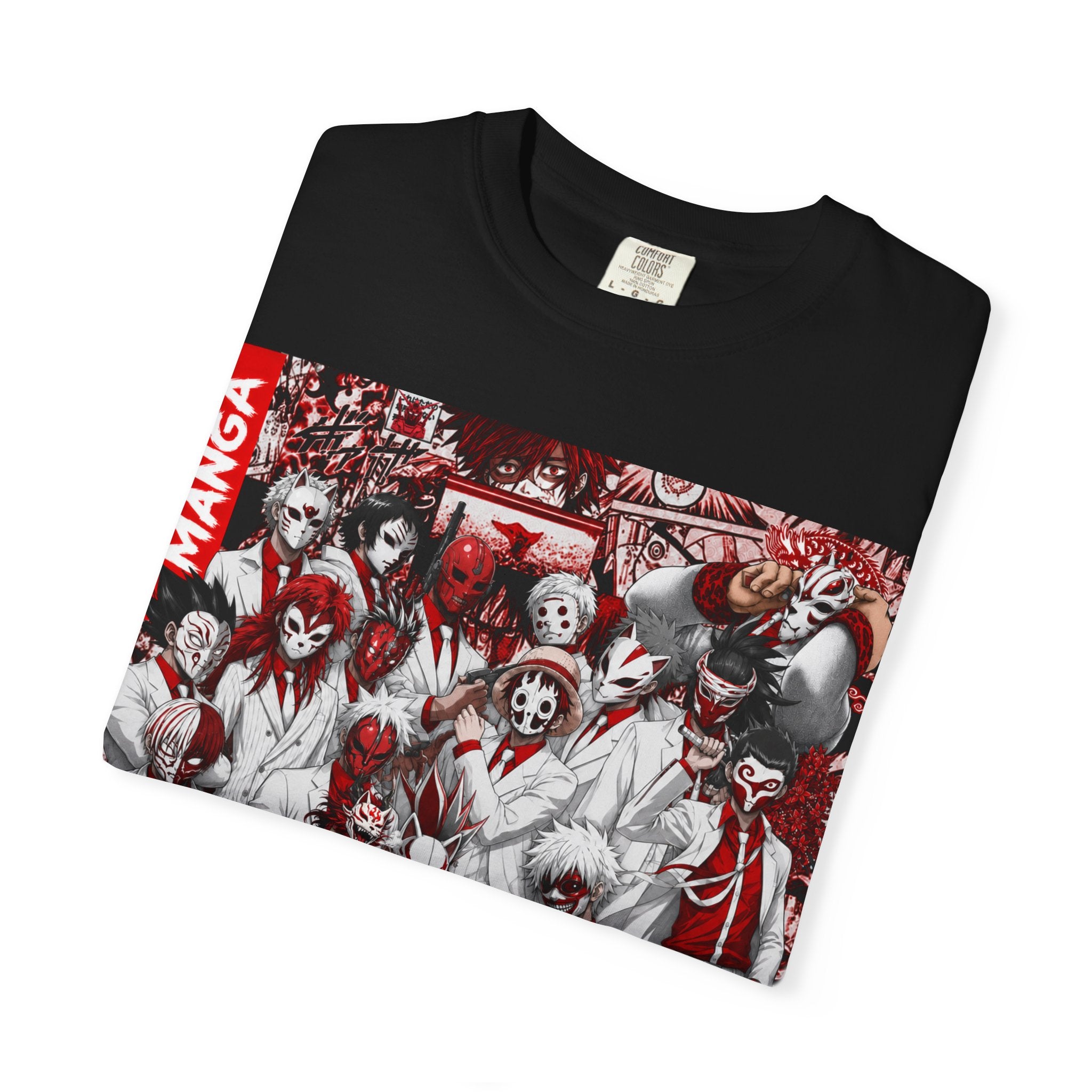 Manga Crew Graphic T-Shirt — Red Noir Anime Group Illustration