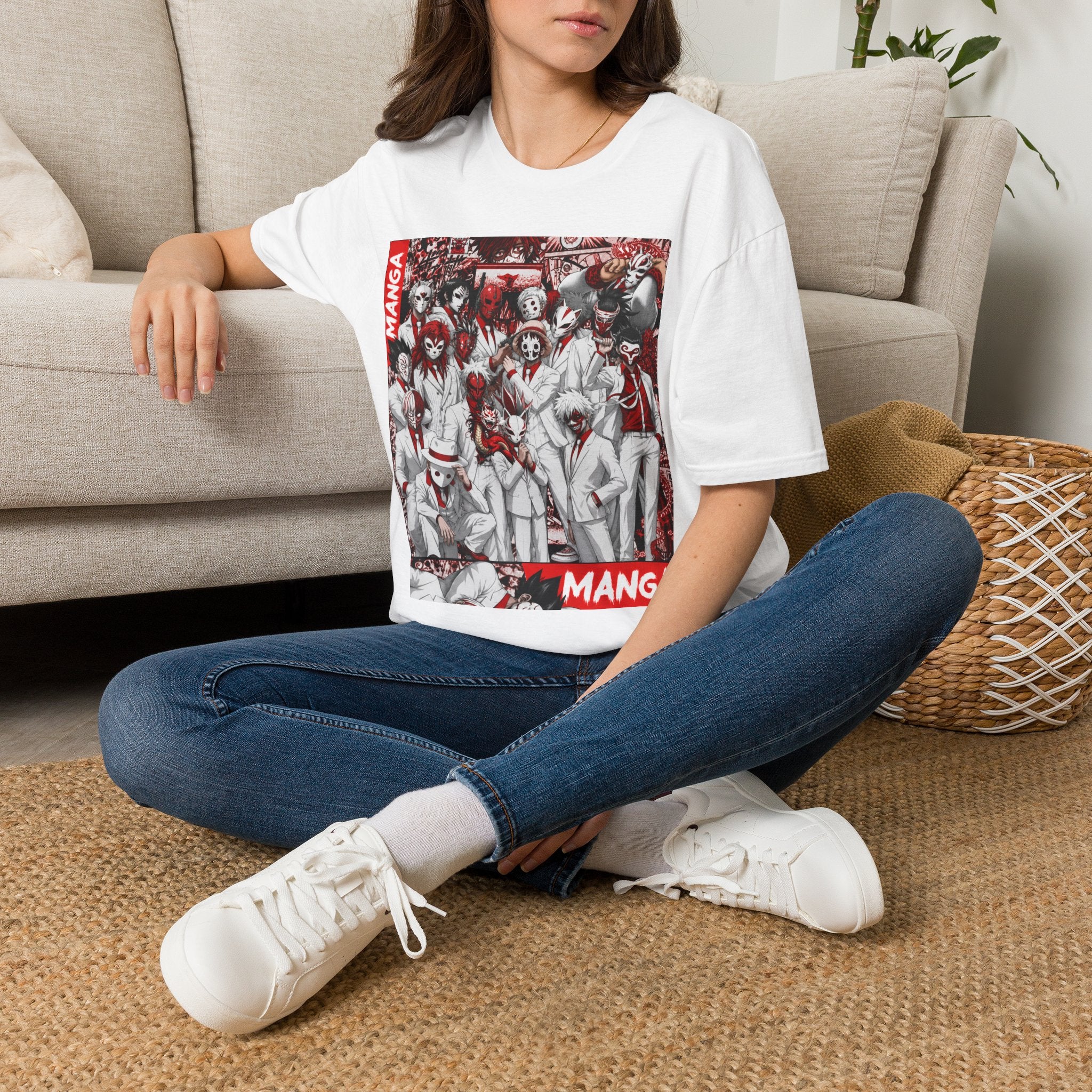 Manga Crew Characters Graphic T-Shirt — Red Noire Anime, Soft Gildan tee