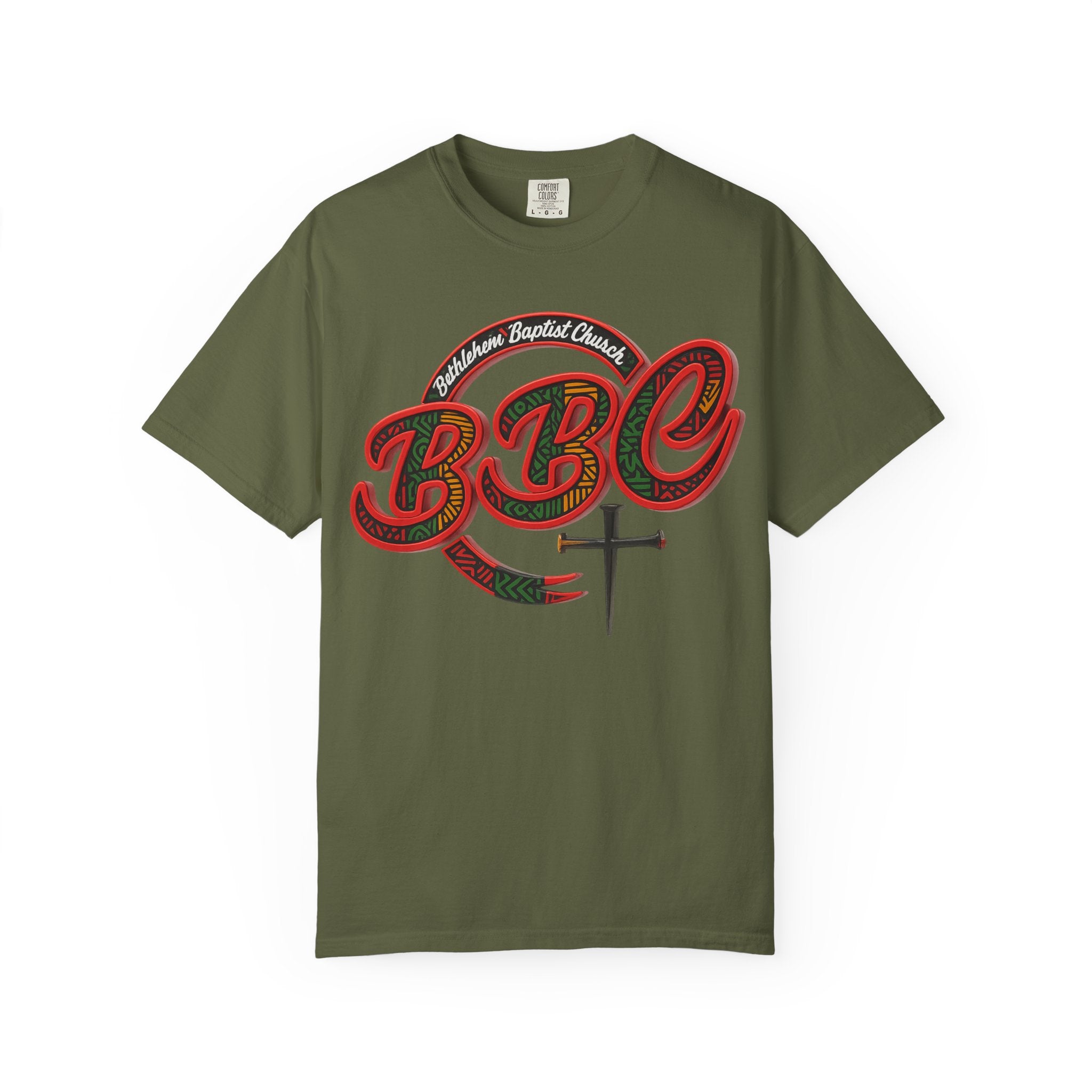 BBC Church T-Shirt – African Art Inspired Gospel Tee with Cross
