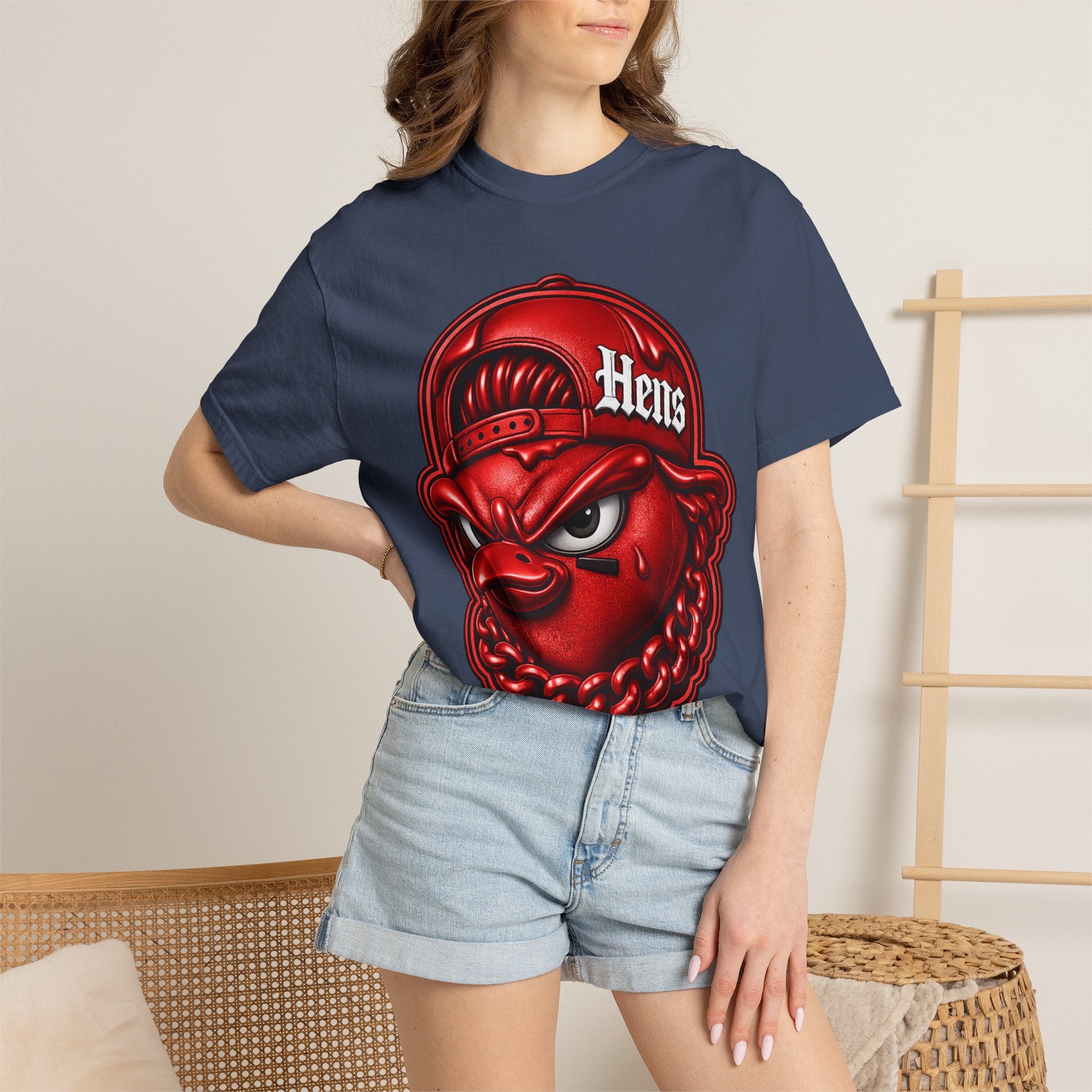 Hens Streetwear Graphic T‑Shirt — Bold Red Mascot Design