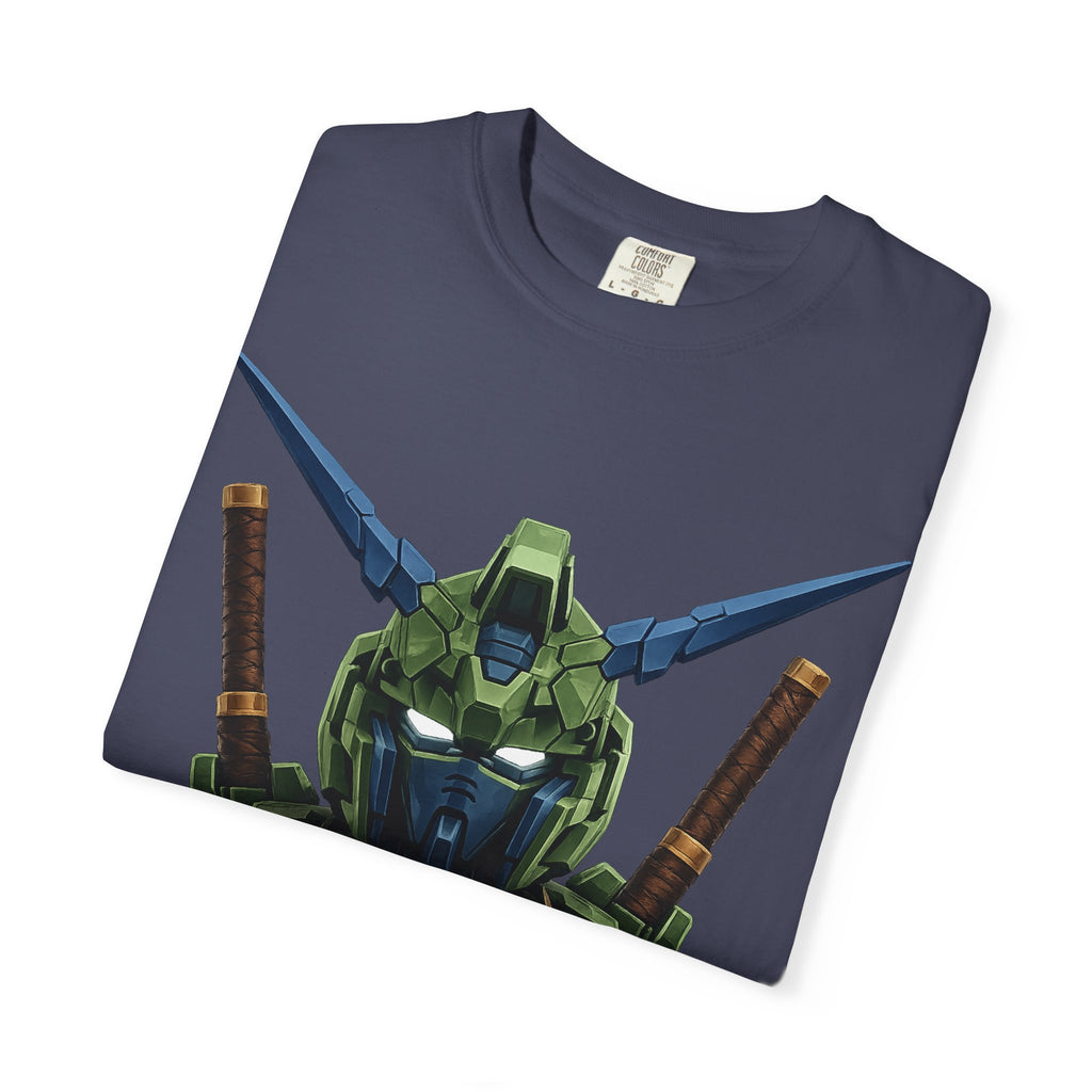Mecha Helmet T-Shirt — Green Robot Chest Graphic