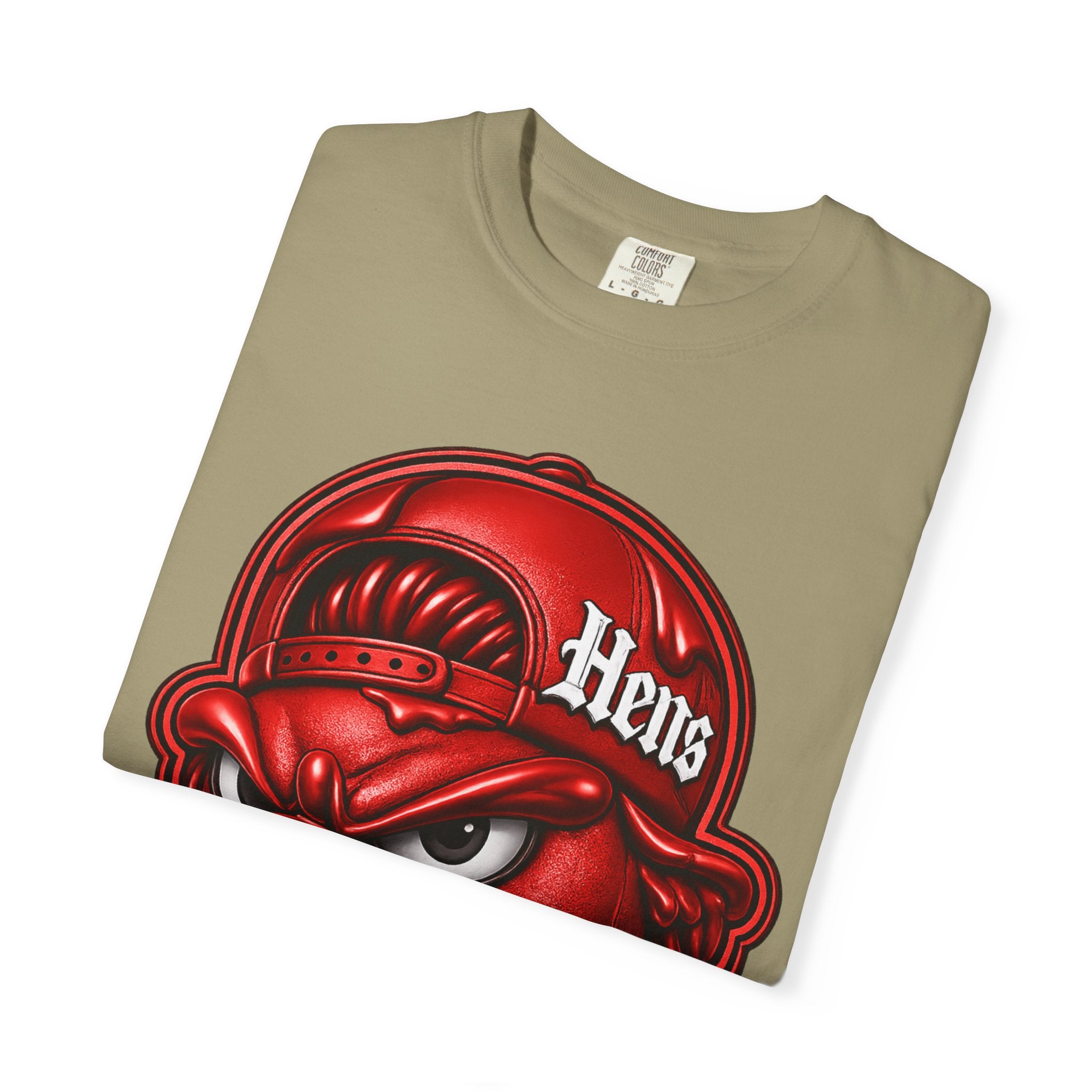Hens Streetwear Graphic T‑Shirt — Bold Red Mascot Design