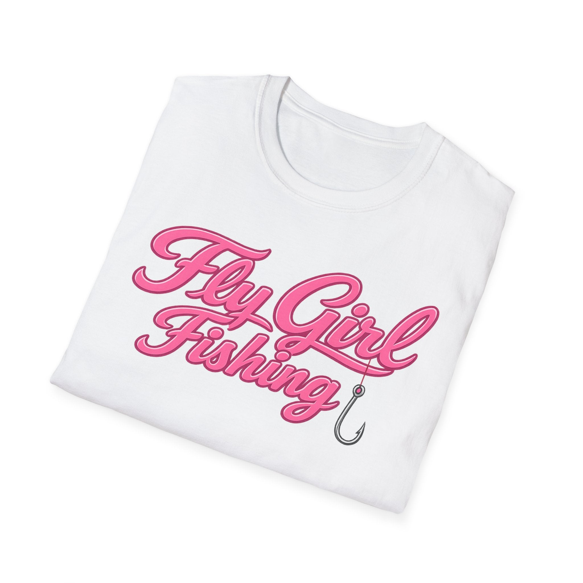 Fly Girl Fishing T-Shirt — Pink Script Women’s Fishing Tee