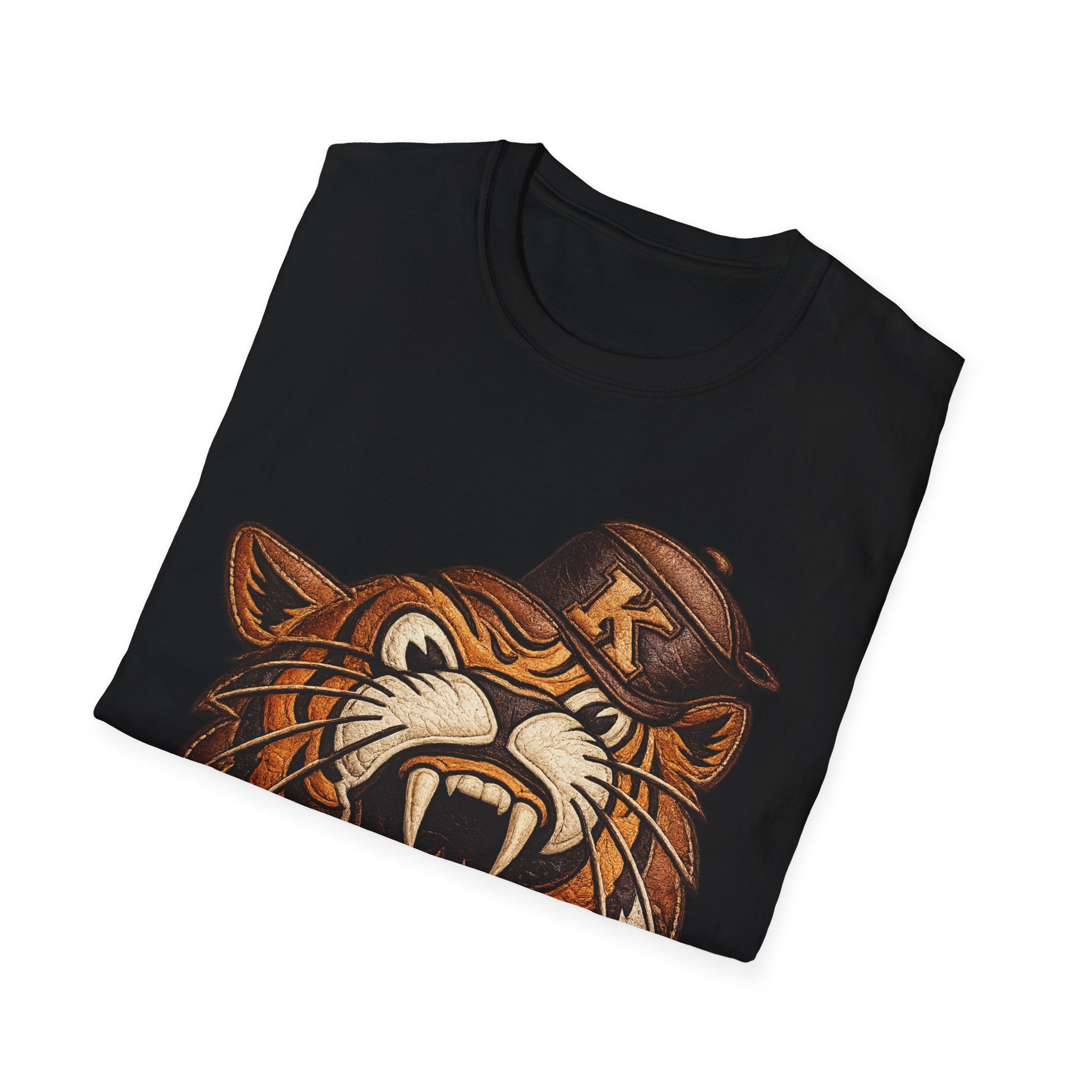 Vintage Roaring Tiger Graphic T-Shirt — Retro K Leather logo Big Cat Design