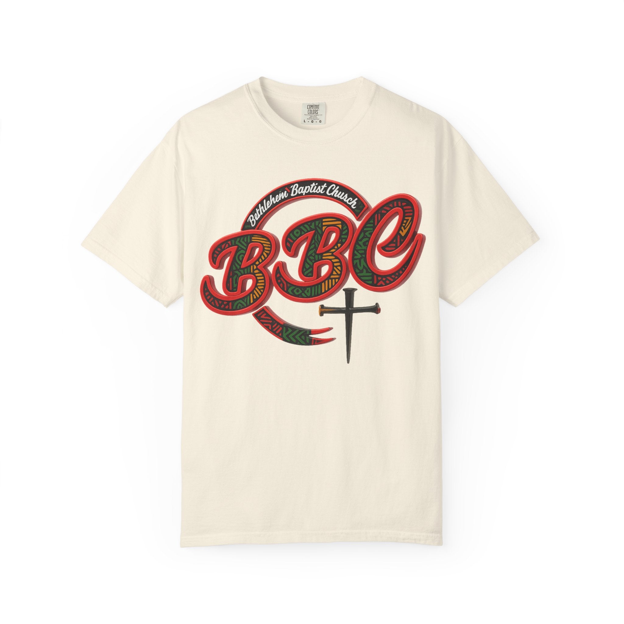 BBC Church T-Shirt – African Art Inspired Gospel Tee with Cross