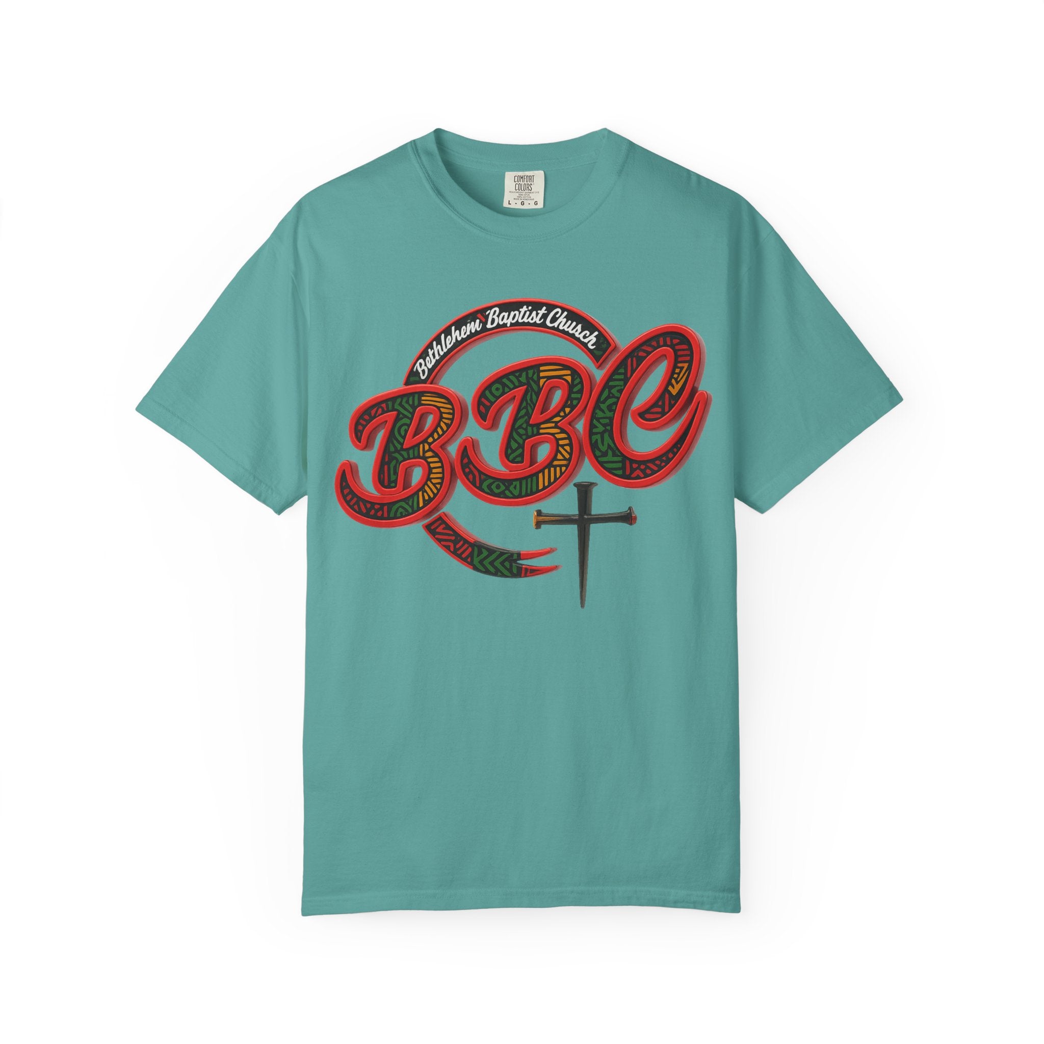 BBC Church T-Shirt – African Art Inspired Gospel Tee with Cross