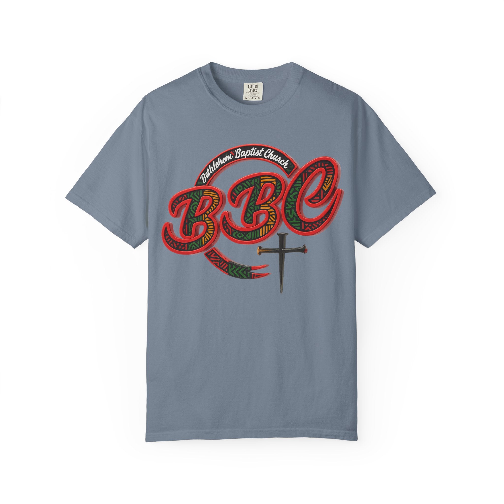 BBC Church T-Shirt – African Art Inspired Gospel Tee with Cross