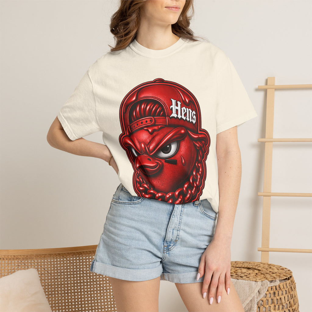 Hens Streetwear Graphic T‑Shirt — Bold Red Mascot Design