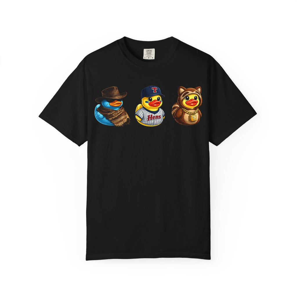 Rubber Duck Dashboard Trio Graphic T-Shirt — Cute Character Tee (Duck Dashboard)