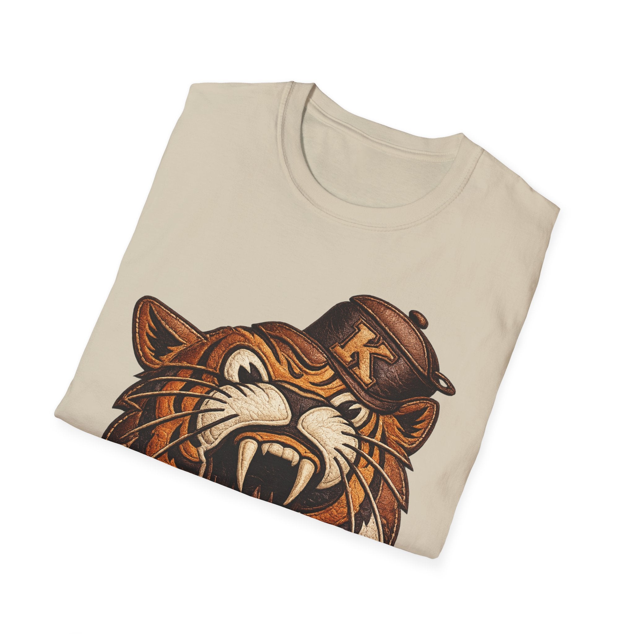 Vintage Roaring Tiger Graphic T-Shirt — Retro K Leather logo Big Cat Design