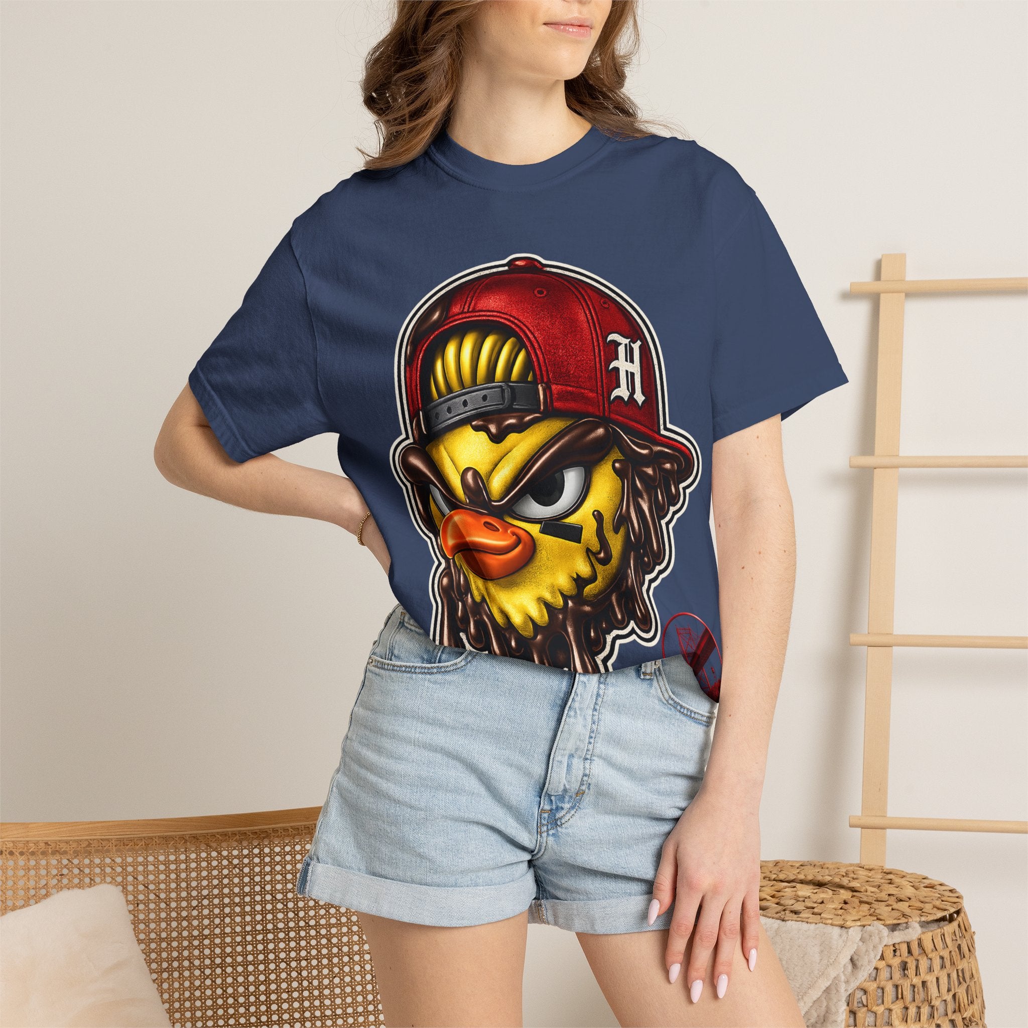 Hen Street Graphic T-Shirt — Streetwear Baseball Cap Mascot Tee