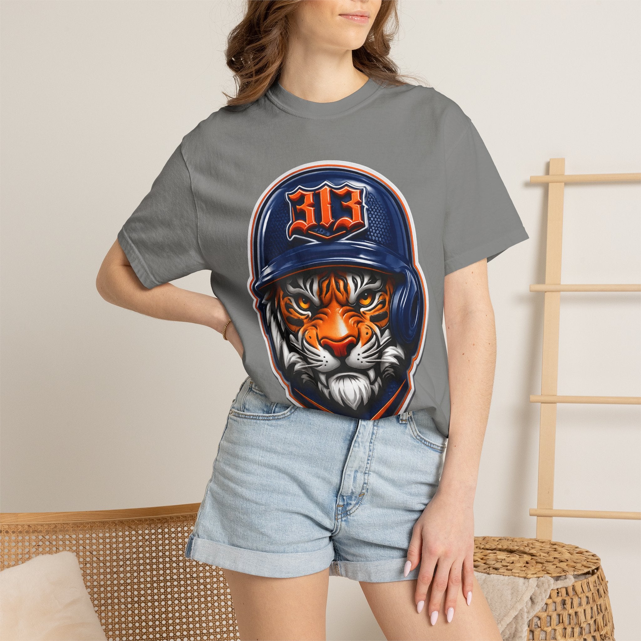 Baseball Helmet T-Shirt — 313 Tiger Sports Logo Tee