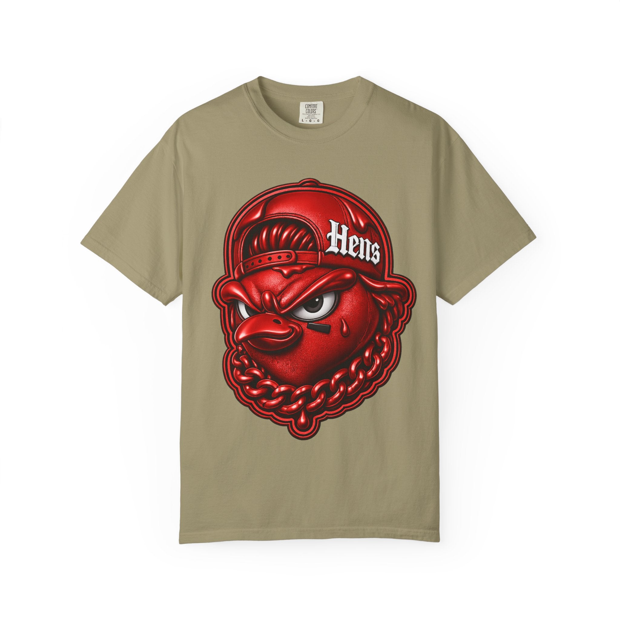 Hens Streetwear Graphic T‑Shirt — Bold Red Mascot Design