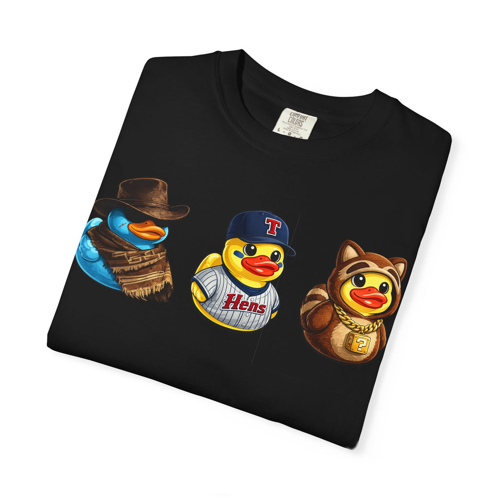 Rubber Duck Dashboard Trio Graphic T-Shirt — Cute Character Tee (Duck Dashboard)