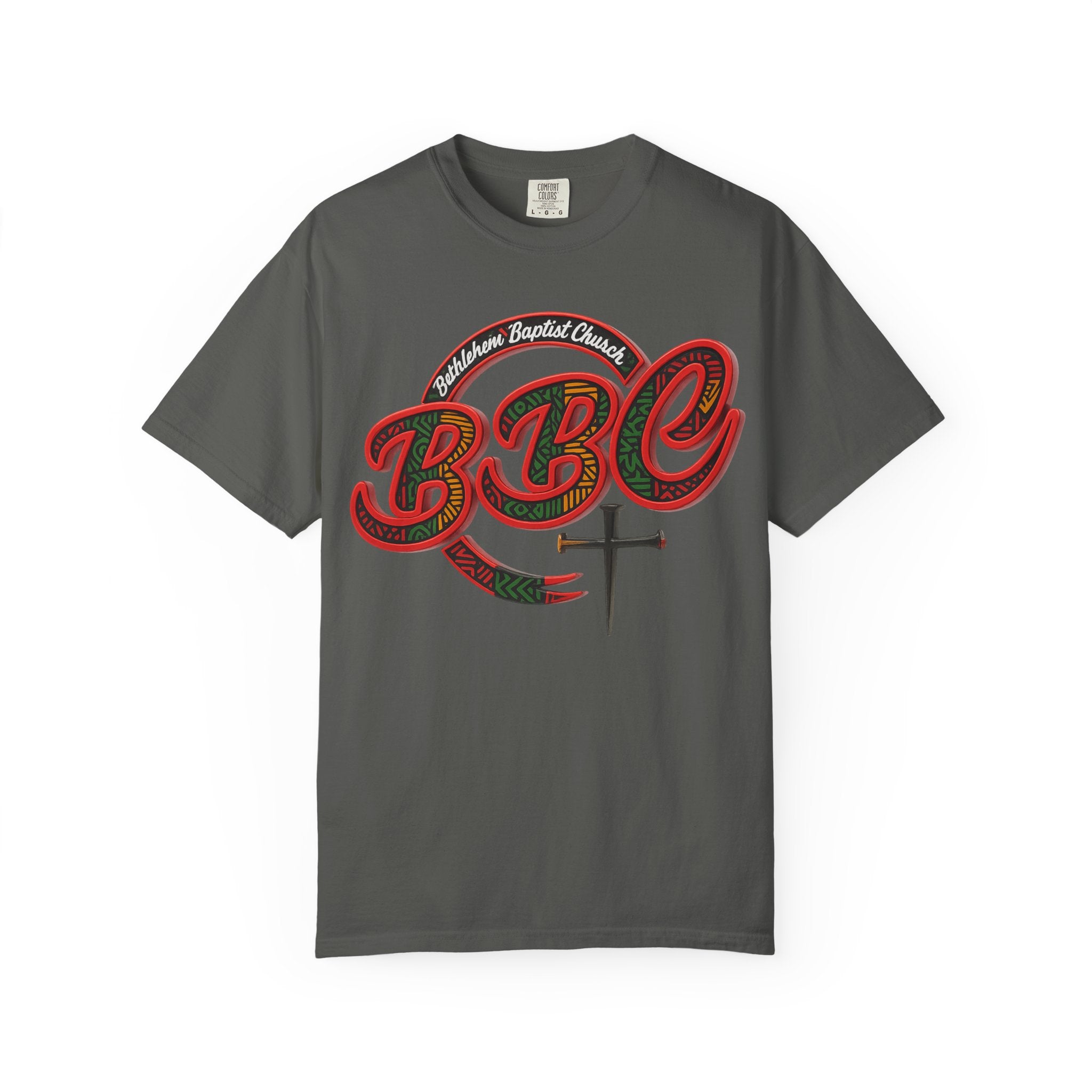 BBC Church T-Shirt – African Art Inspired Gospel Tee with Cross
