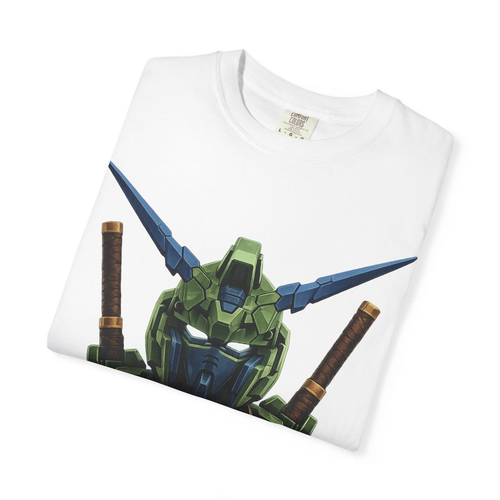Mecha Helmet T-Shirt — Green Robot Chest Graphic
