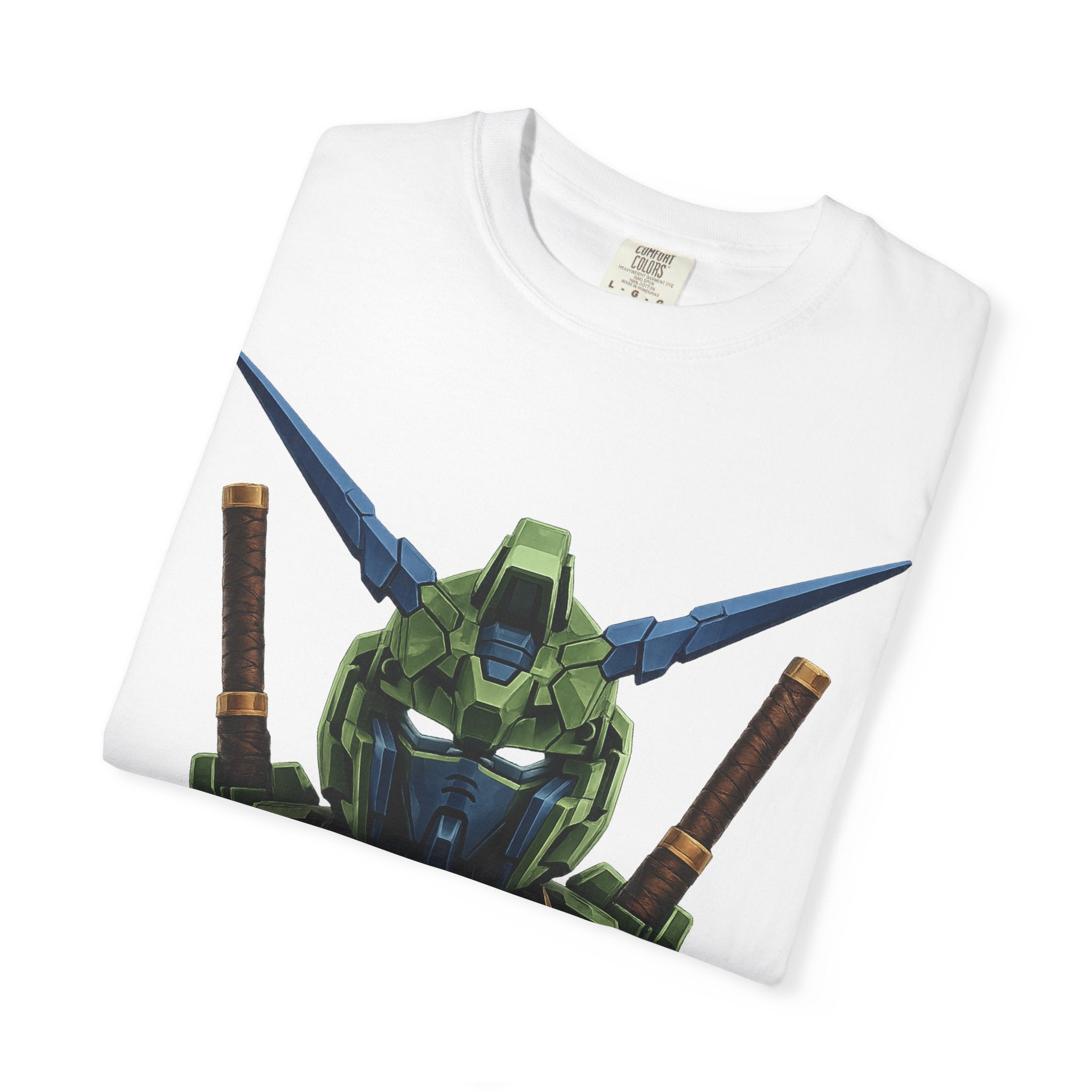 Mecha Helmet T-Shirt — Green Robot Chest Graphic