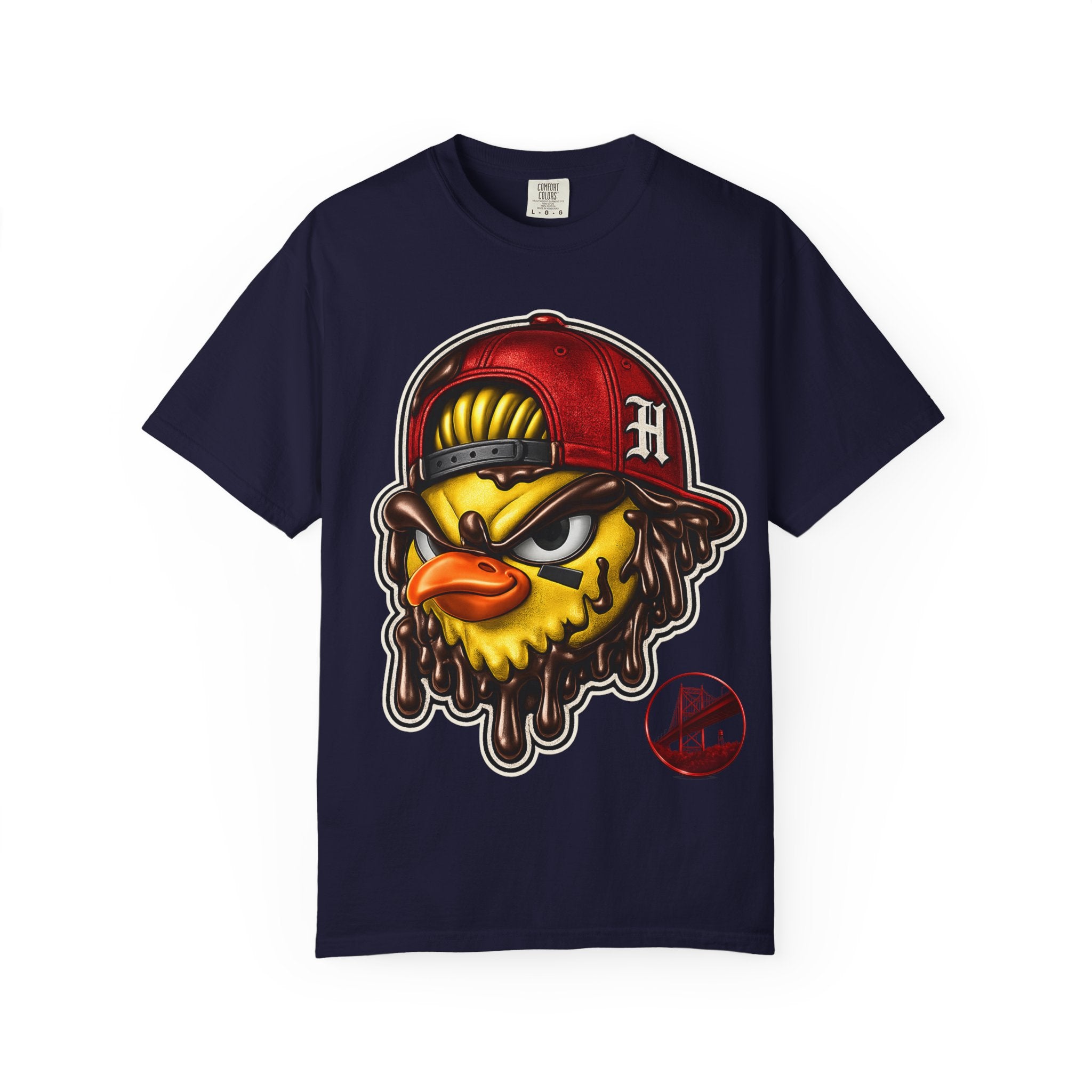 Hen Street Graphic T-Shirt — Streetwear Baseball Cap Mascot Tee