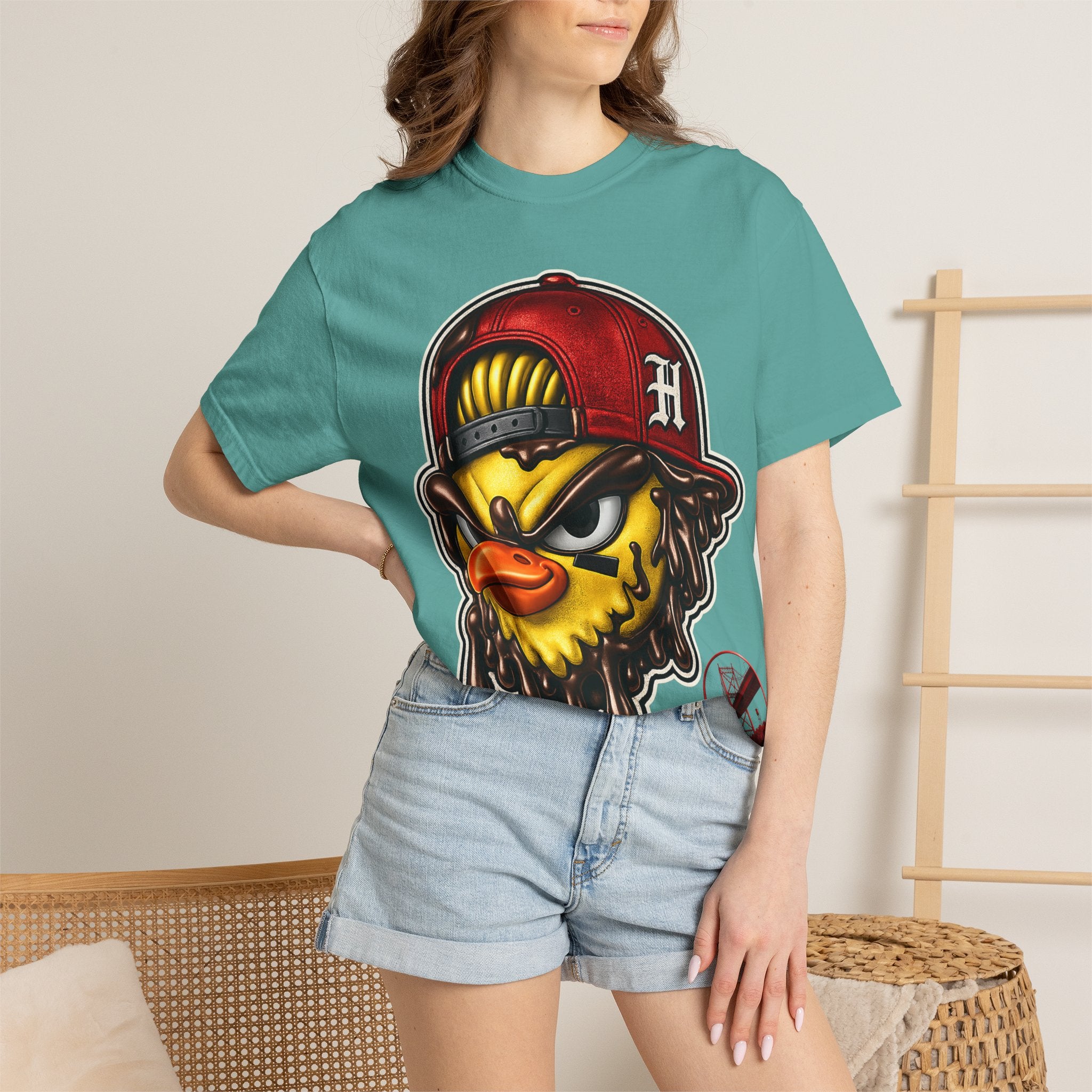 Hen Street Graphic T-Shirt — Streetwear Baseball Cap Mascot Tee