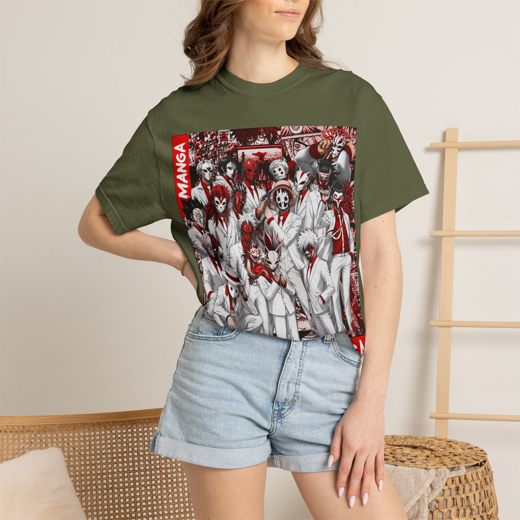 Manga Crew Graphic T-Shirt — Red Noir Anime Group Illustration