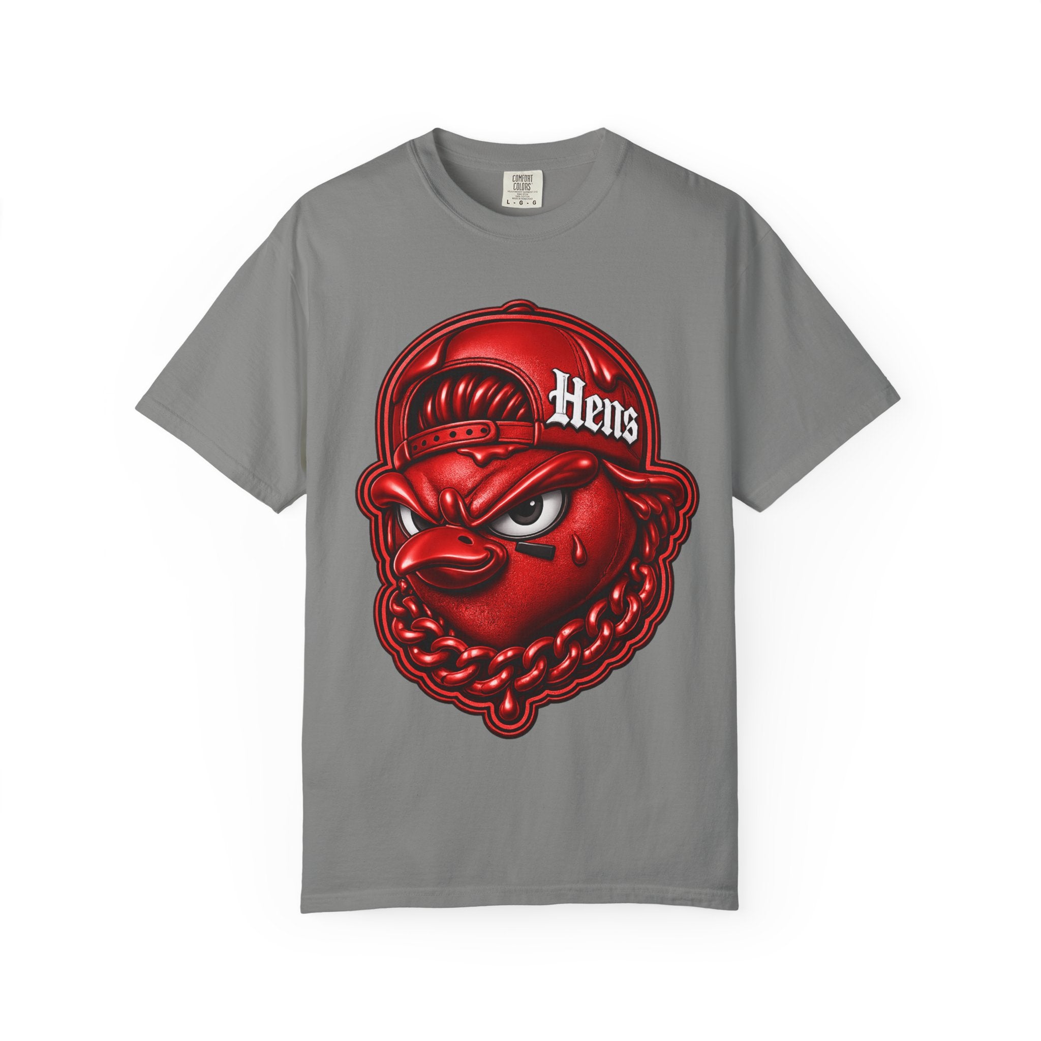 Hens Streetwear Graphic T‑Shirt — Bold Red Mascot Design