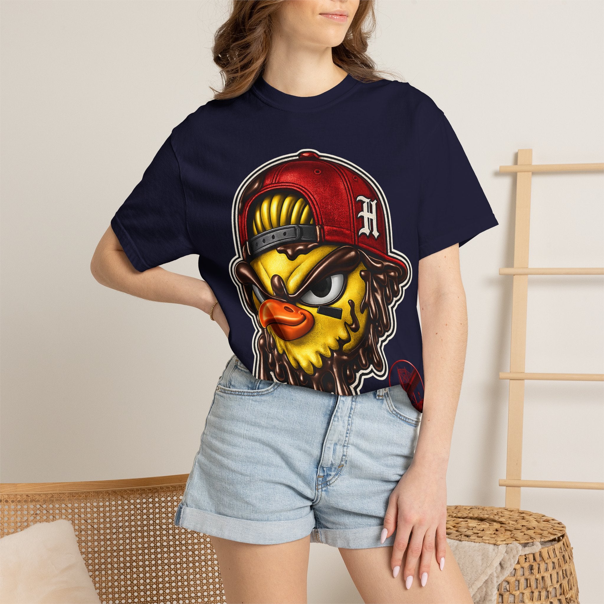 Hen Street Graphic T-Shirt — Streetwear Baseball Cap Mascot Tee
