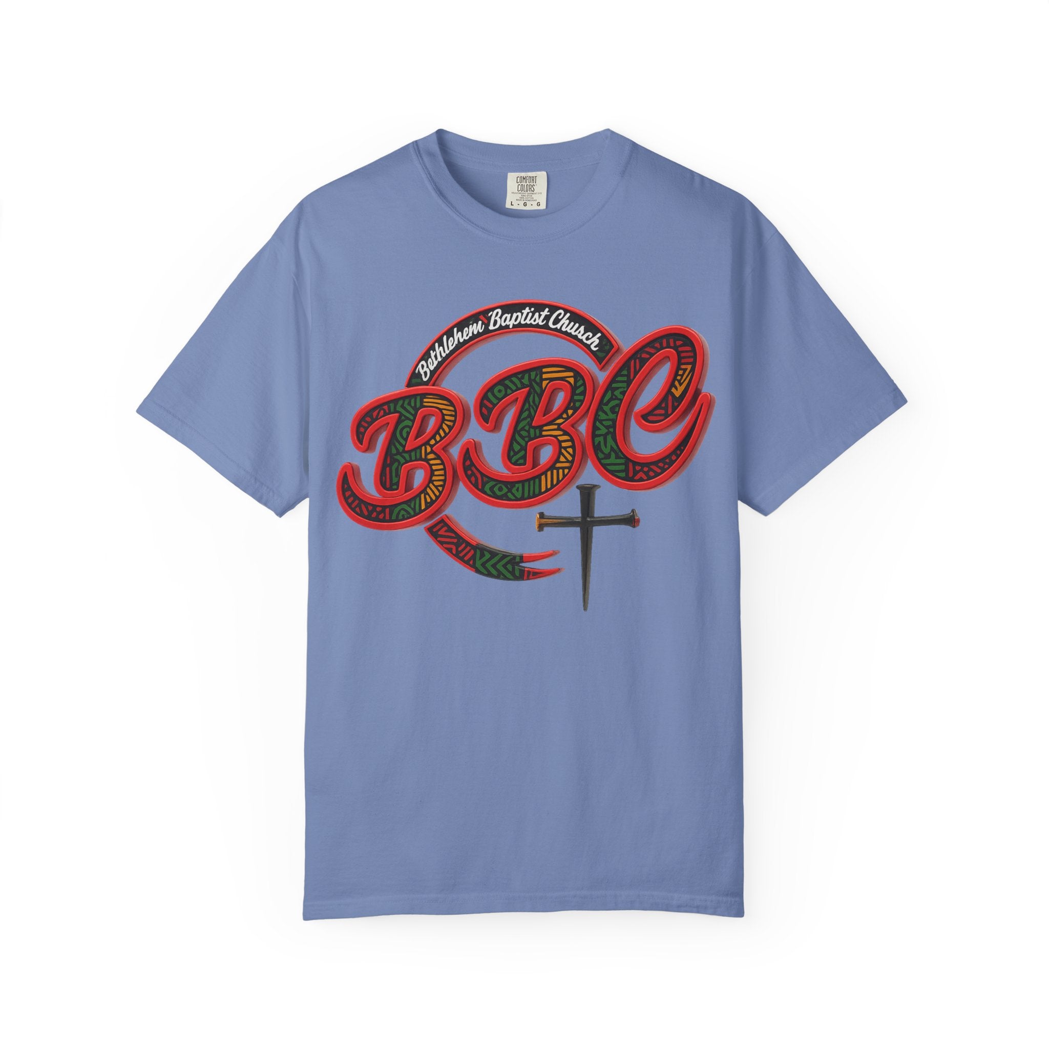 BBC Church T-Shirt – African Art Inspired Gospel Tee with Cross