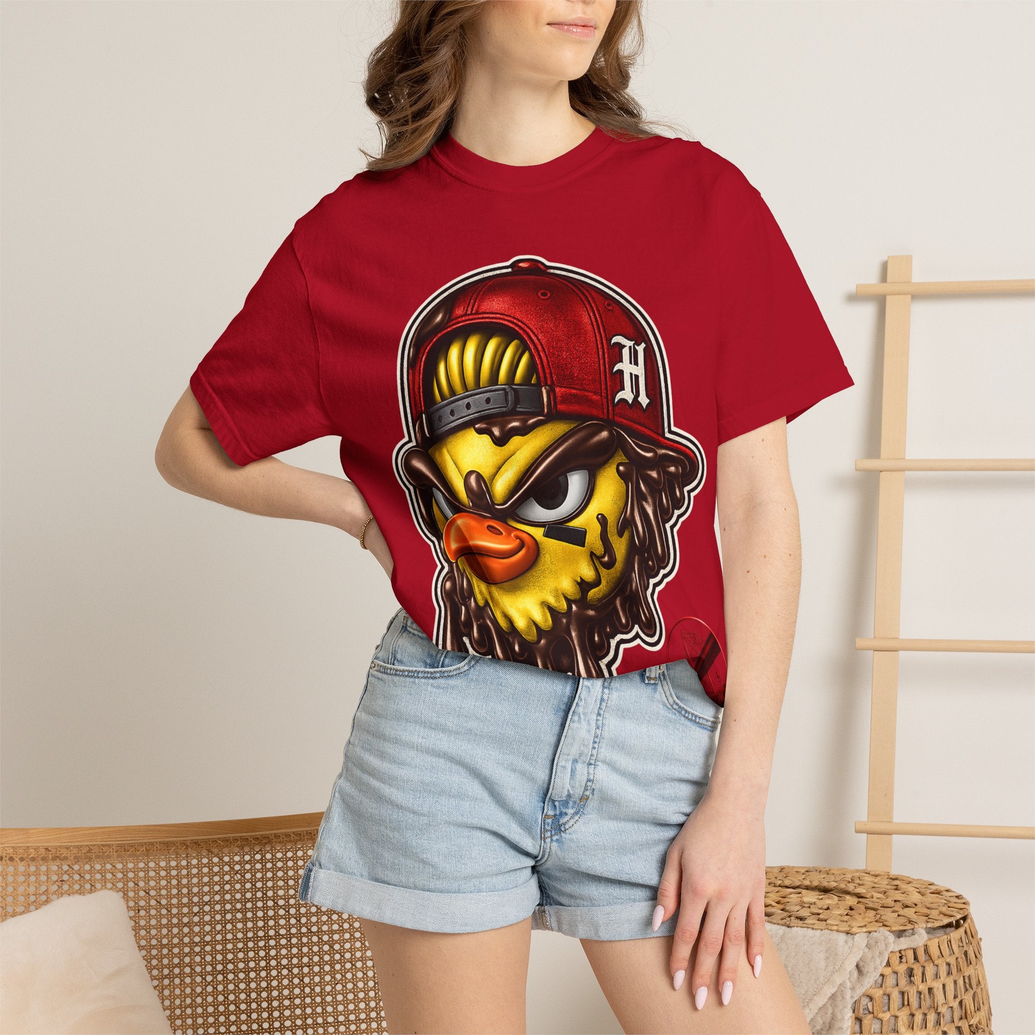Hen Street Graphic T-Shirt — Streetwear Baseball Cap Mascot Tee