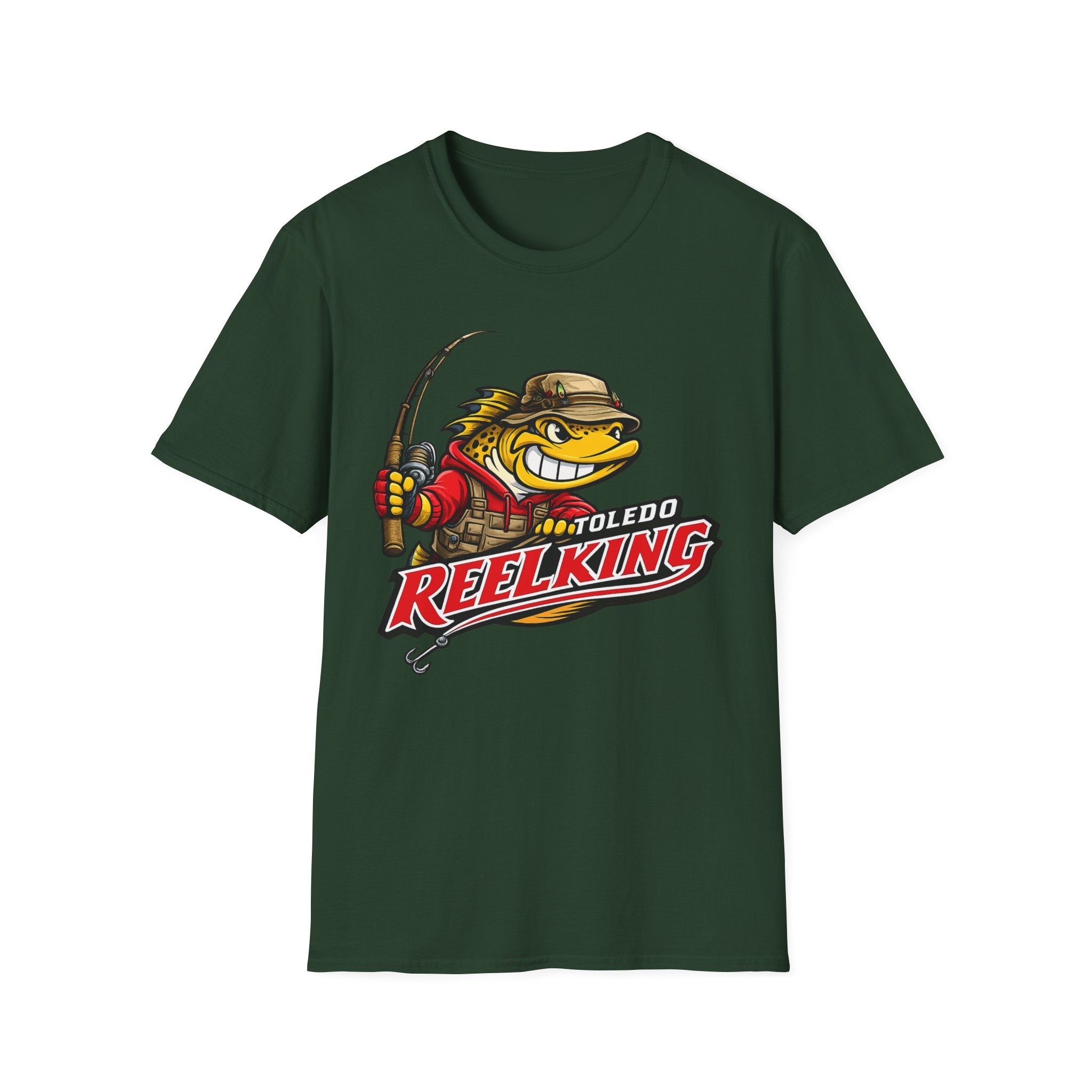 Toledo Reel King Fishing T-Shirt — Mascot Fisherman Tee