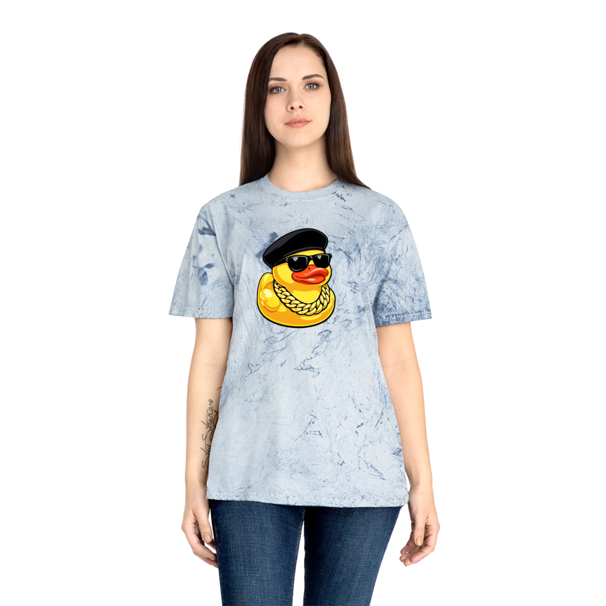 Retro Rubber Duck T-Shirt — Gold Tie-Dye with Cool Duck Graphic