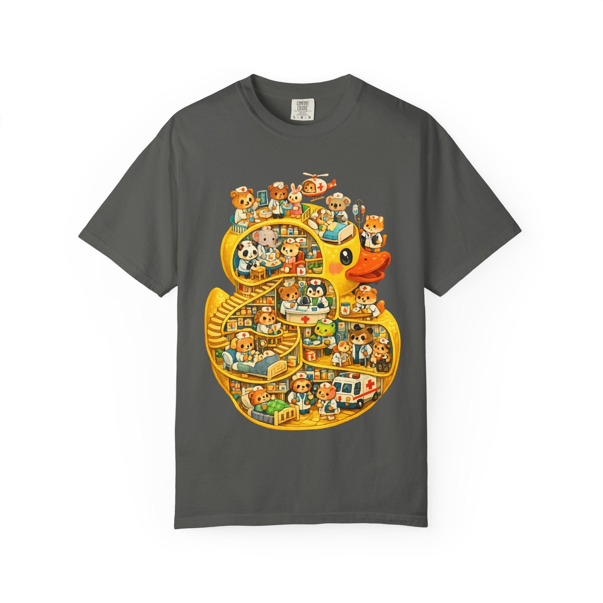 Duck Village Medical T‑Shirt — Whimsical Animal Town Illustration