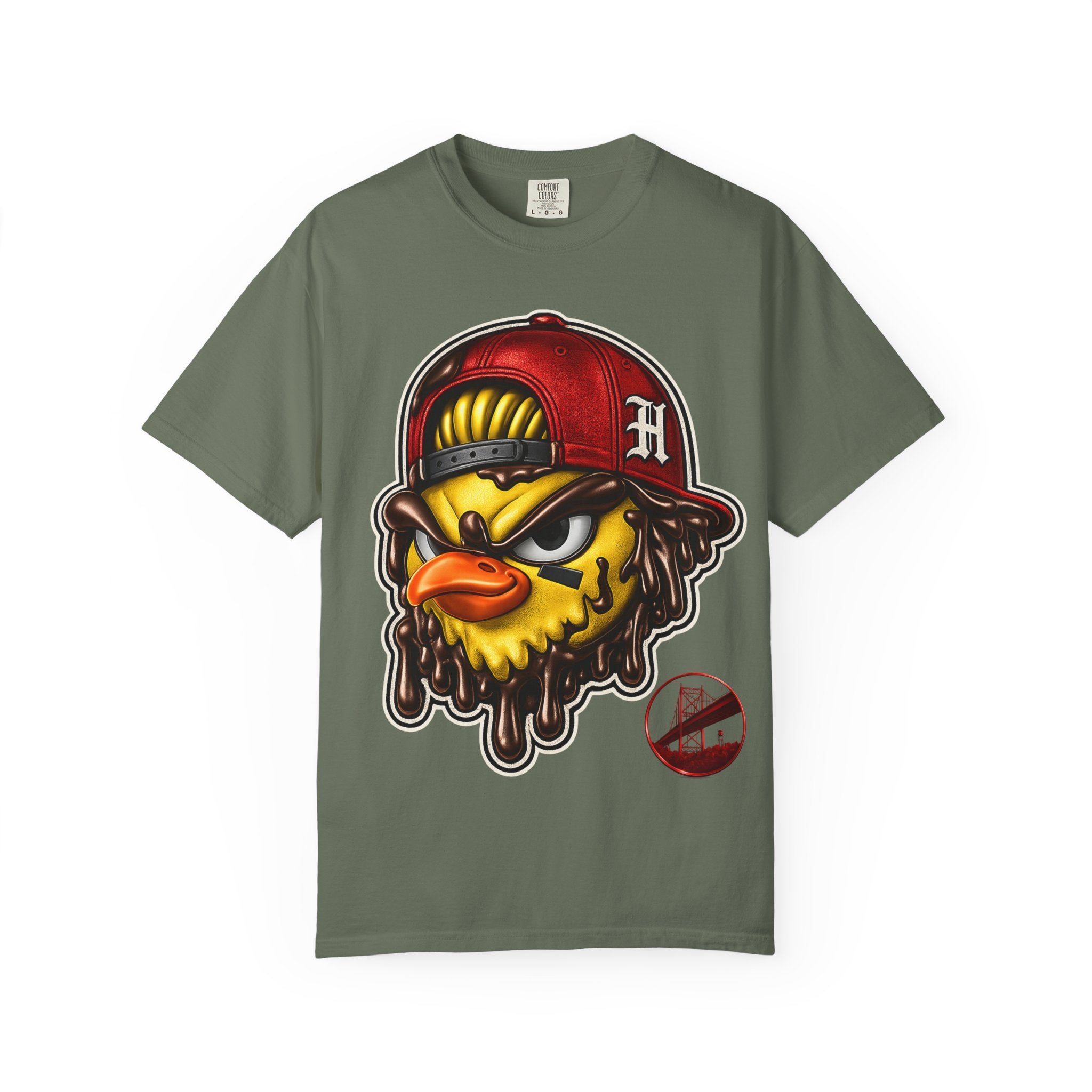 Hen Street Graphic T-Shirt — Streetwear Baseball Cap Mascot Tee