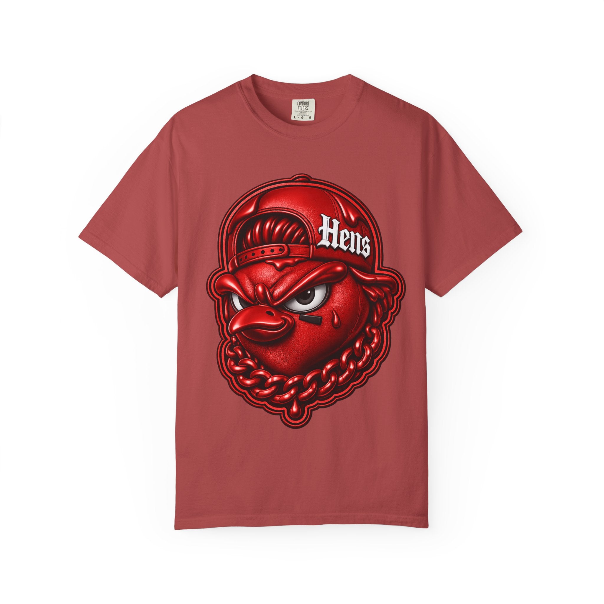 Hens Streetwear Graphic T‑Shirt — Bold Red Mascot Design