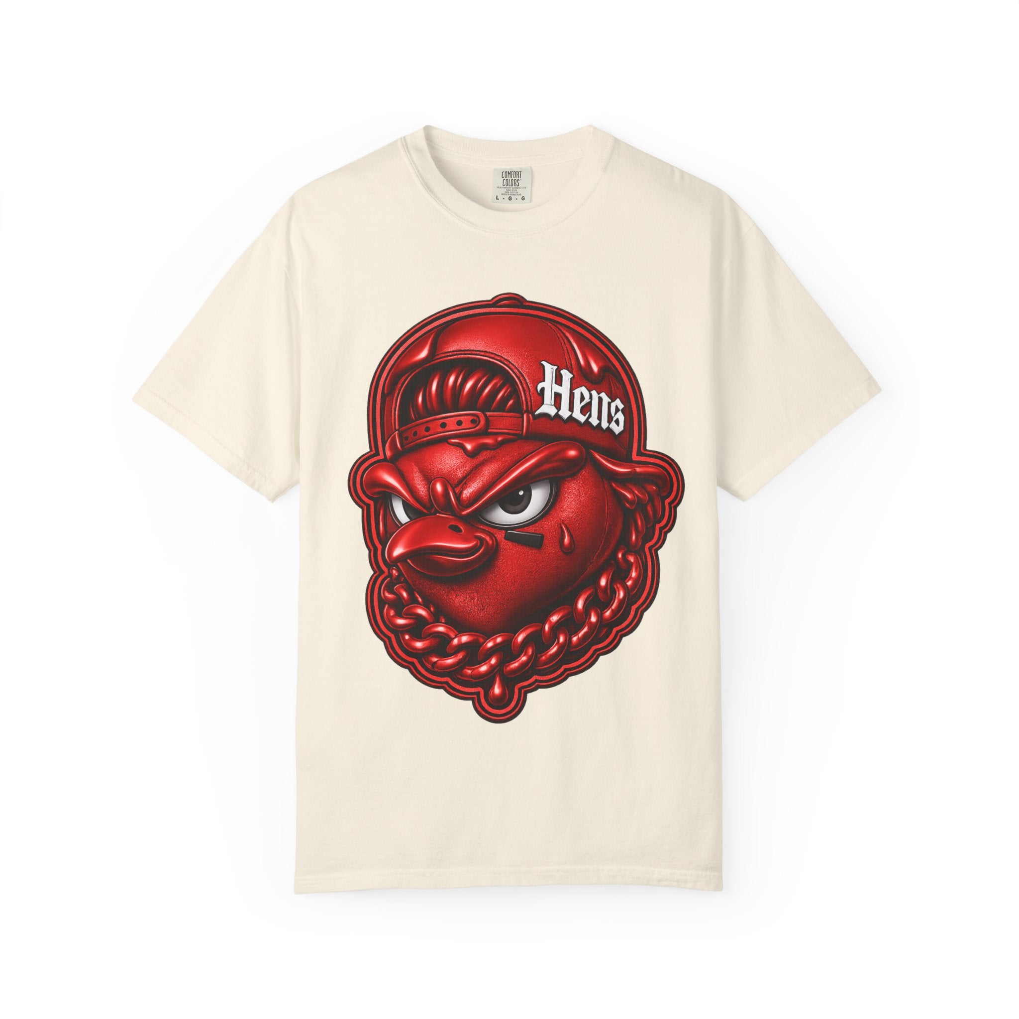 Hens Streetwear Graphic T‑Shirt — Bold Red Mascot Design