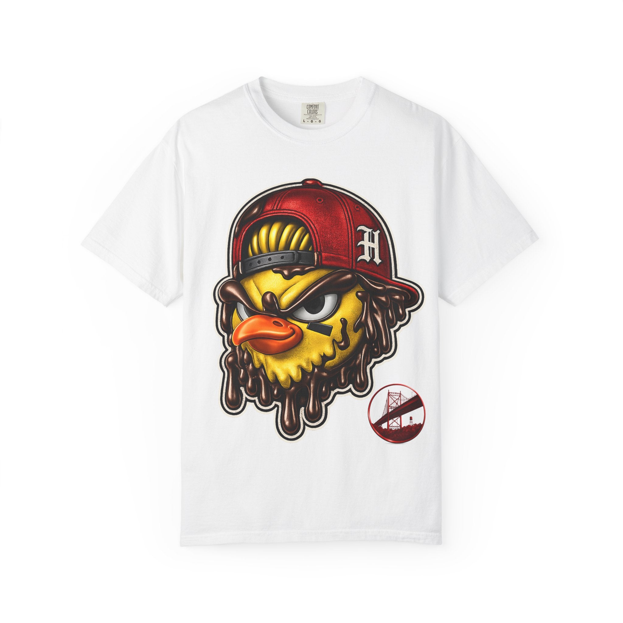 Hen Street Graphic T-Shirt — Streetwear Baseball Cap Mascot Tee