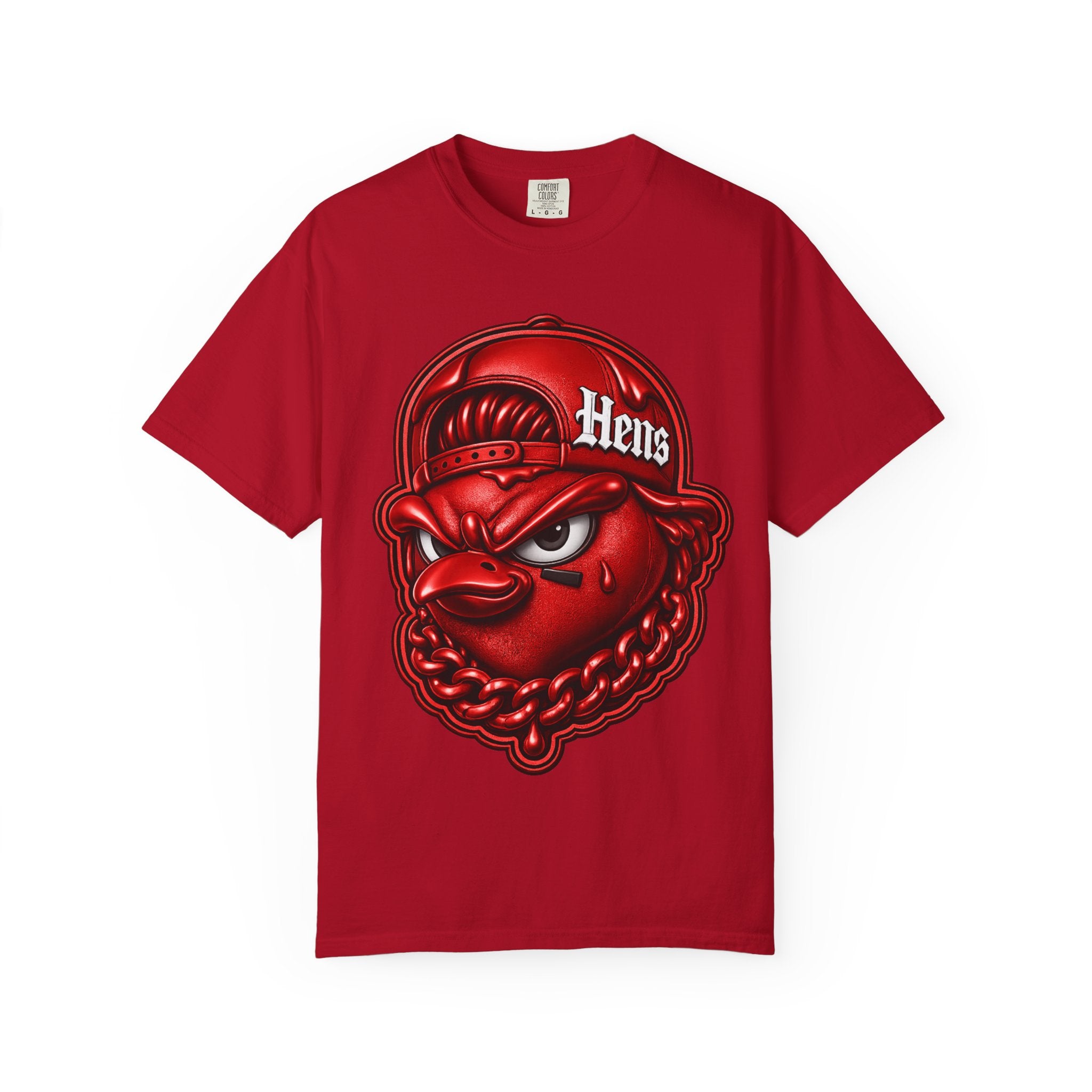 Hens Streetwear Graphic T‑Shirt — Bold Red Mascot Design