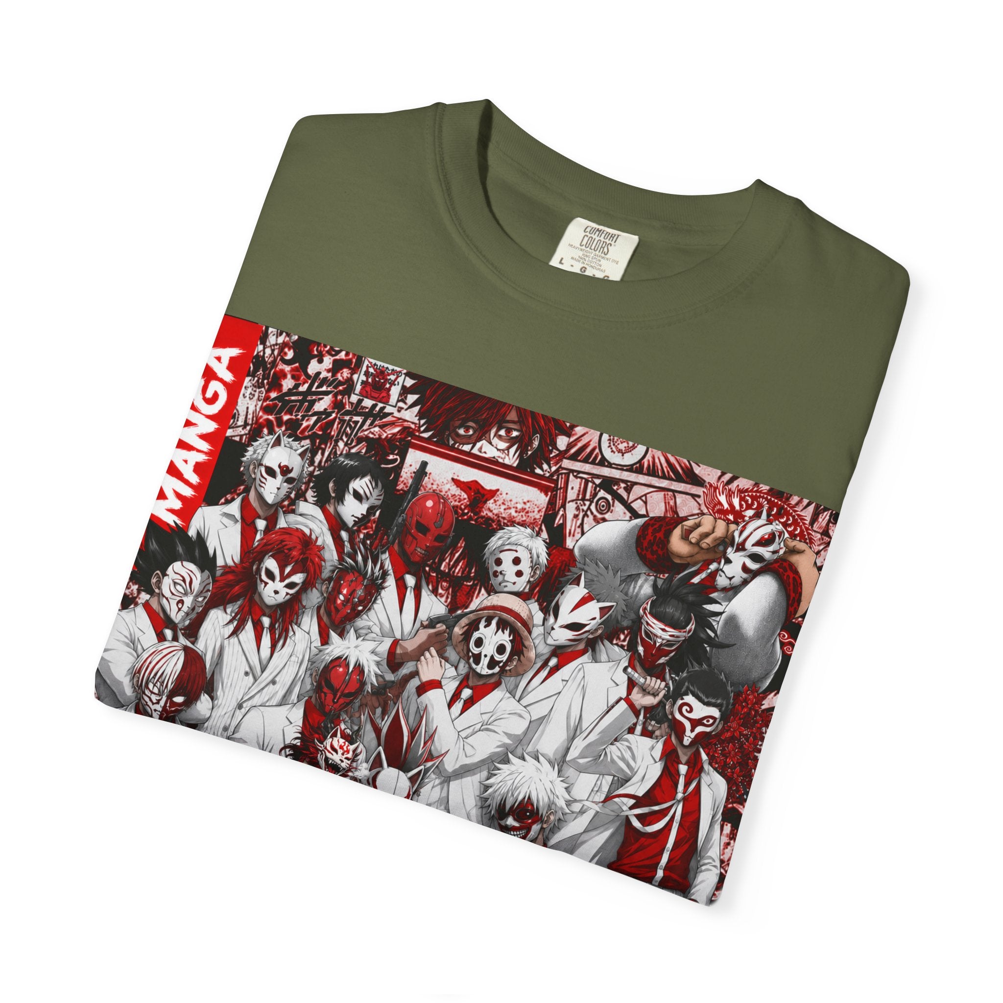Manga Crew Graphic T-Shirt — Red Noir Anime Group Illustration