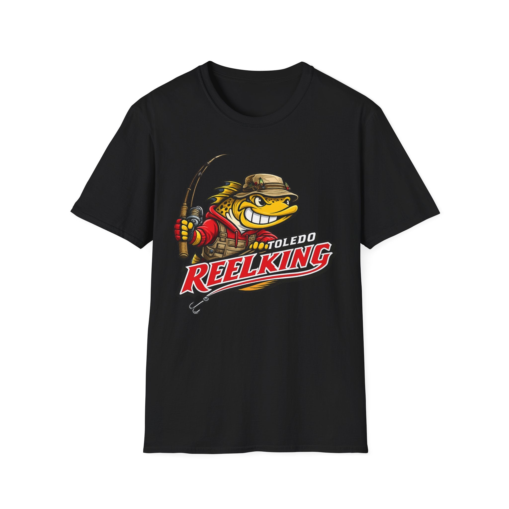 Toledo Reel King Fishing T-Shirt — Mascot Fisherman Tee