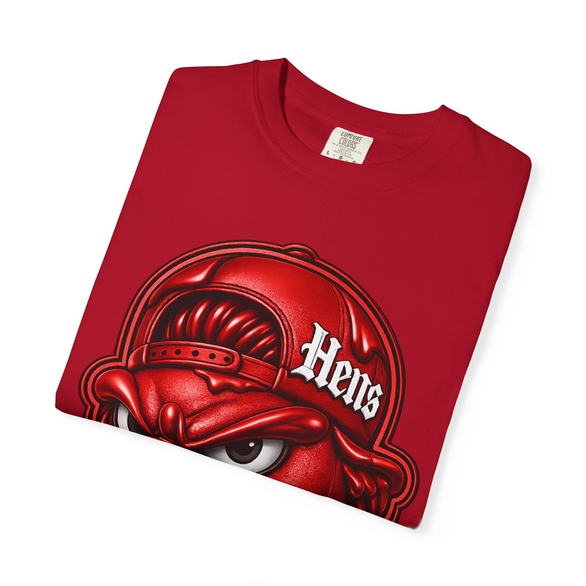 Hens Streetwear Graphic T‑Shirt — Bold Red Mascot Design