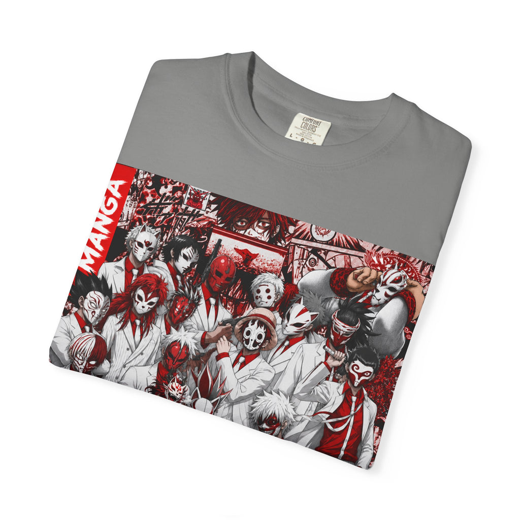 Manga Crew Graphic T-Shirt — Red Noir Anime Group Illustration