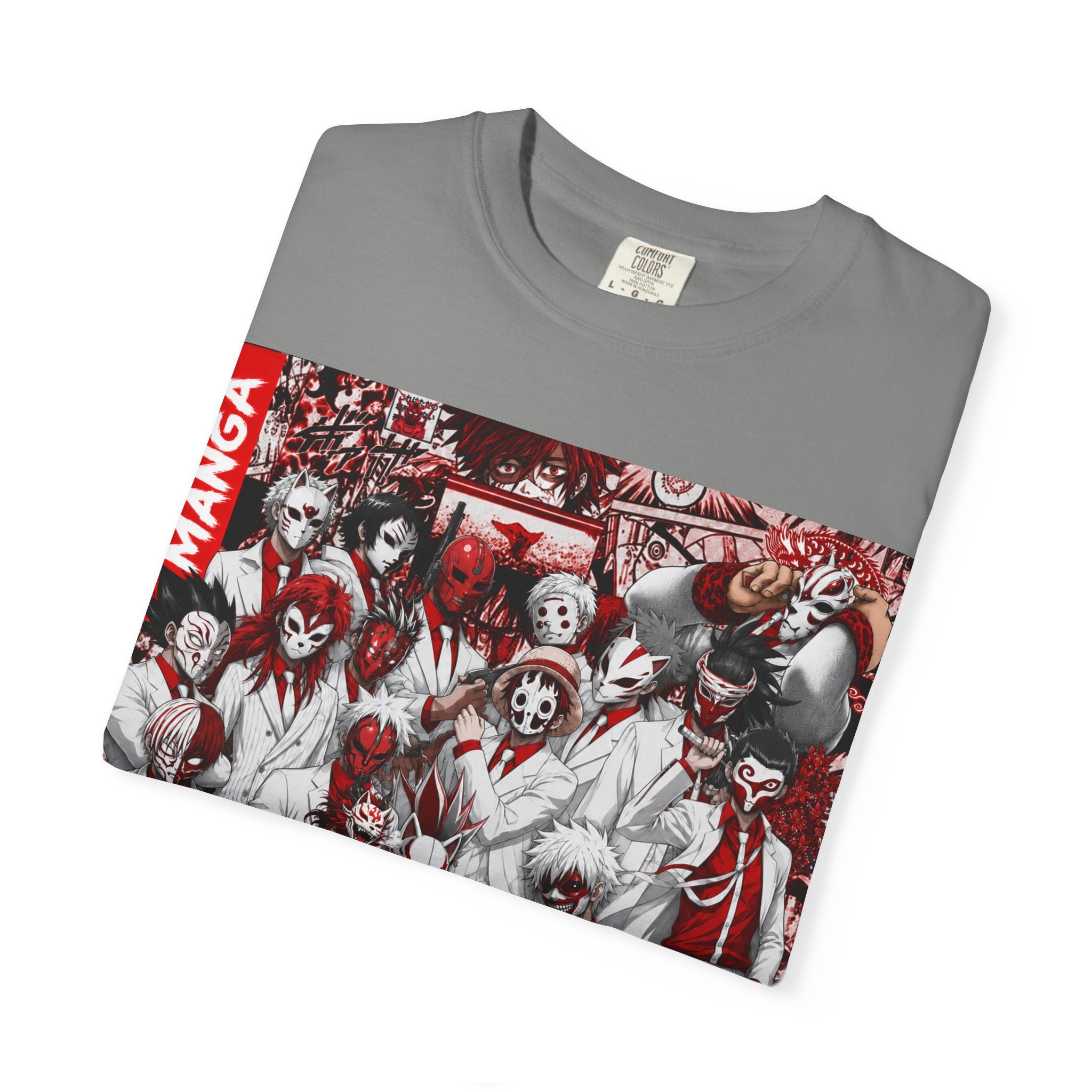 Manga Crew Graphic T-Shirt — Red Noir Anime Group Illustration